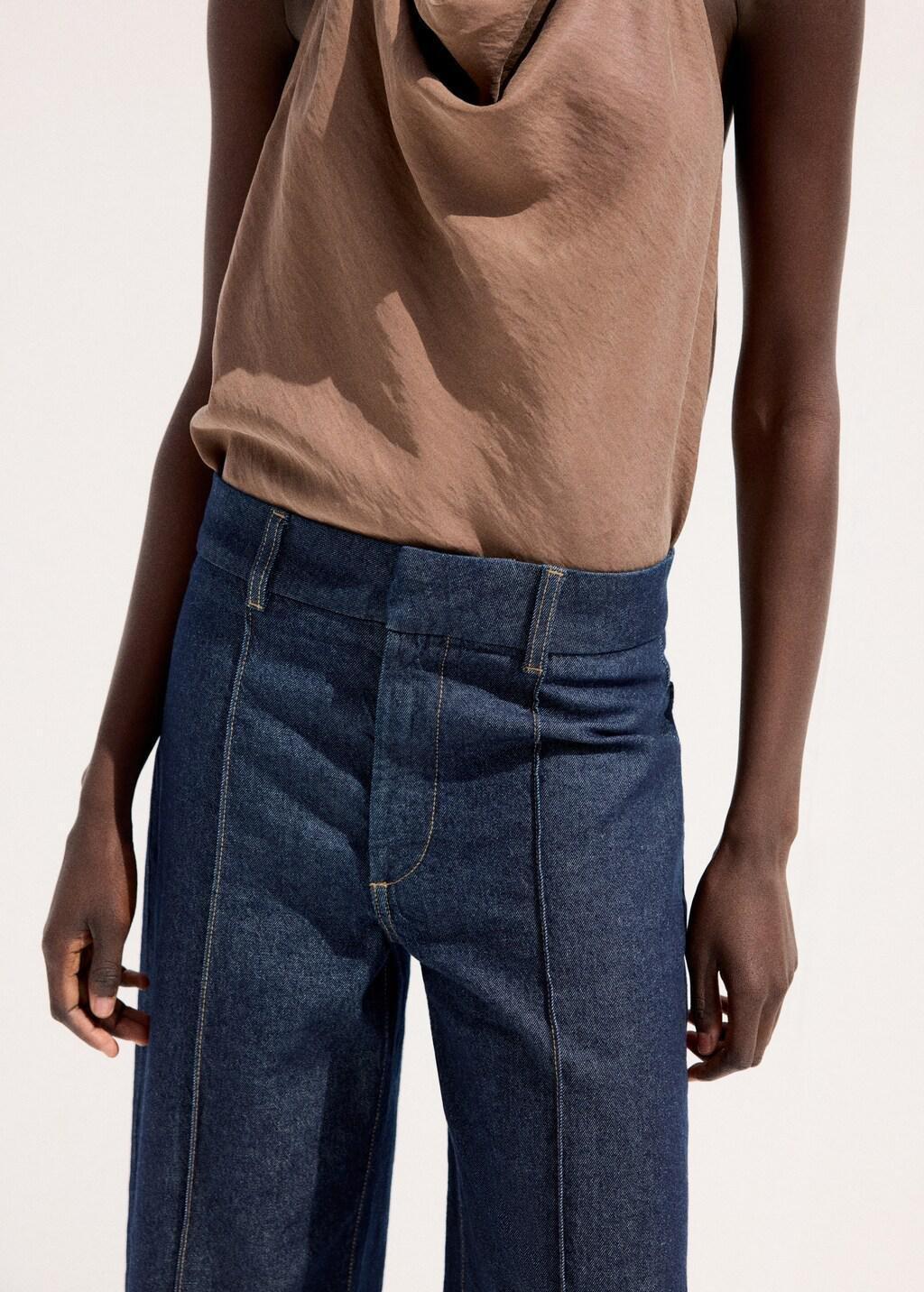 Blue High-Waisted Wide Leg Jeans With Stitching, Open Blue, large image number 7