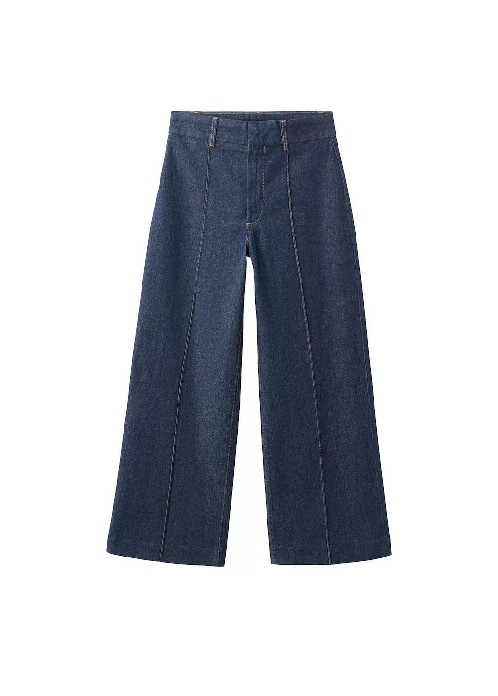 Blue High-Waisted Wide Leg Jeans With Stitching, Open Blue, large image number 8