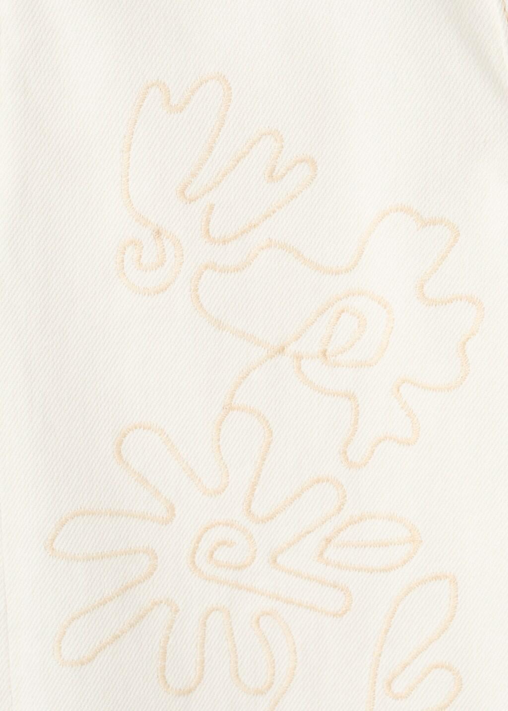 Beige Floral Embroidery Jeans, Kids Girl, Light Beige, large image number 6