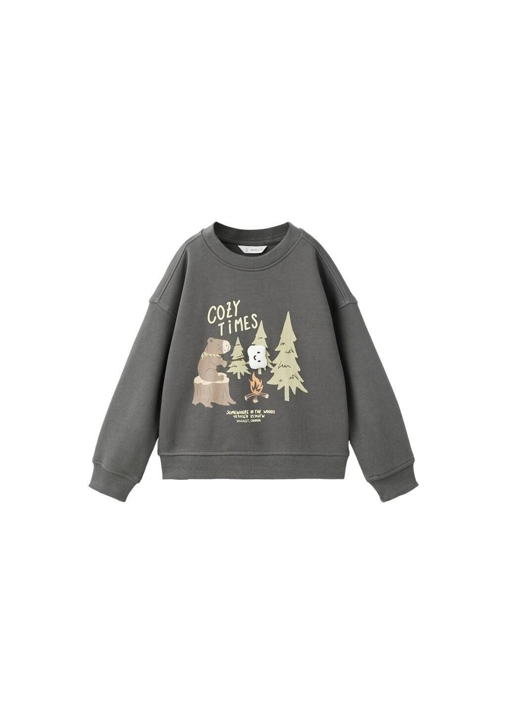 Grey Printed Cotton Sweatshirt, Charcoal, large image number 3