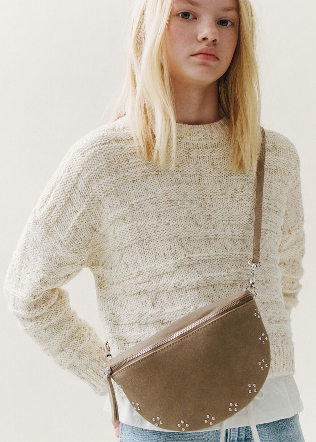 Beige Braided Knitted Sweater, Kids Girls, Light Beige, large image number 0