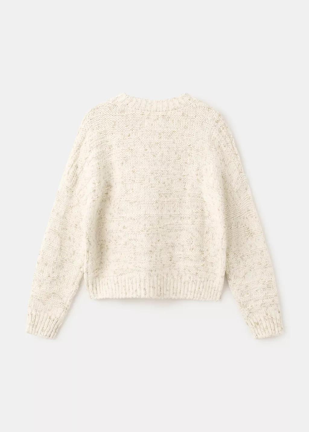 Beige Braided Knitted Sweater, Kids Girls, Light Beige, large image number 2