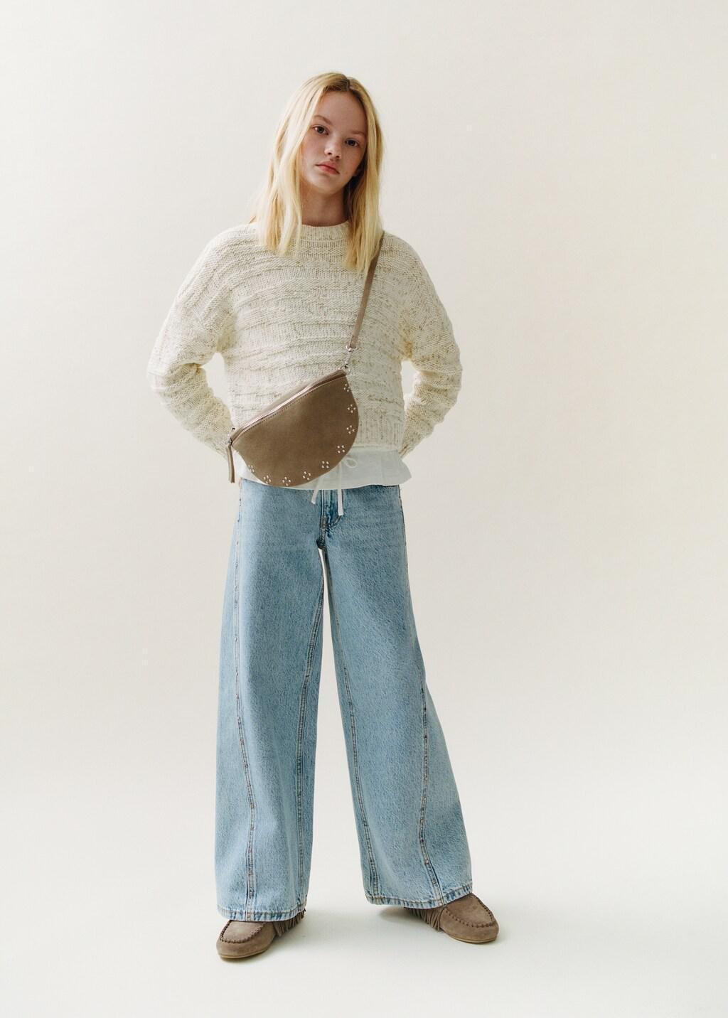 Beige Braided Knitted Sweater, Kids Girls, Light Beige, large image number 4