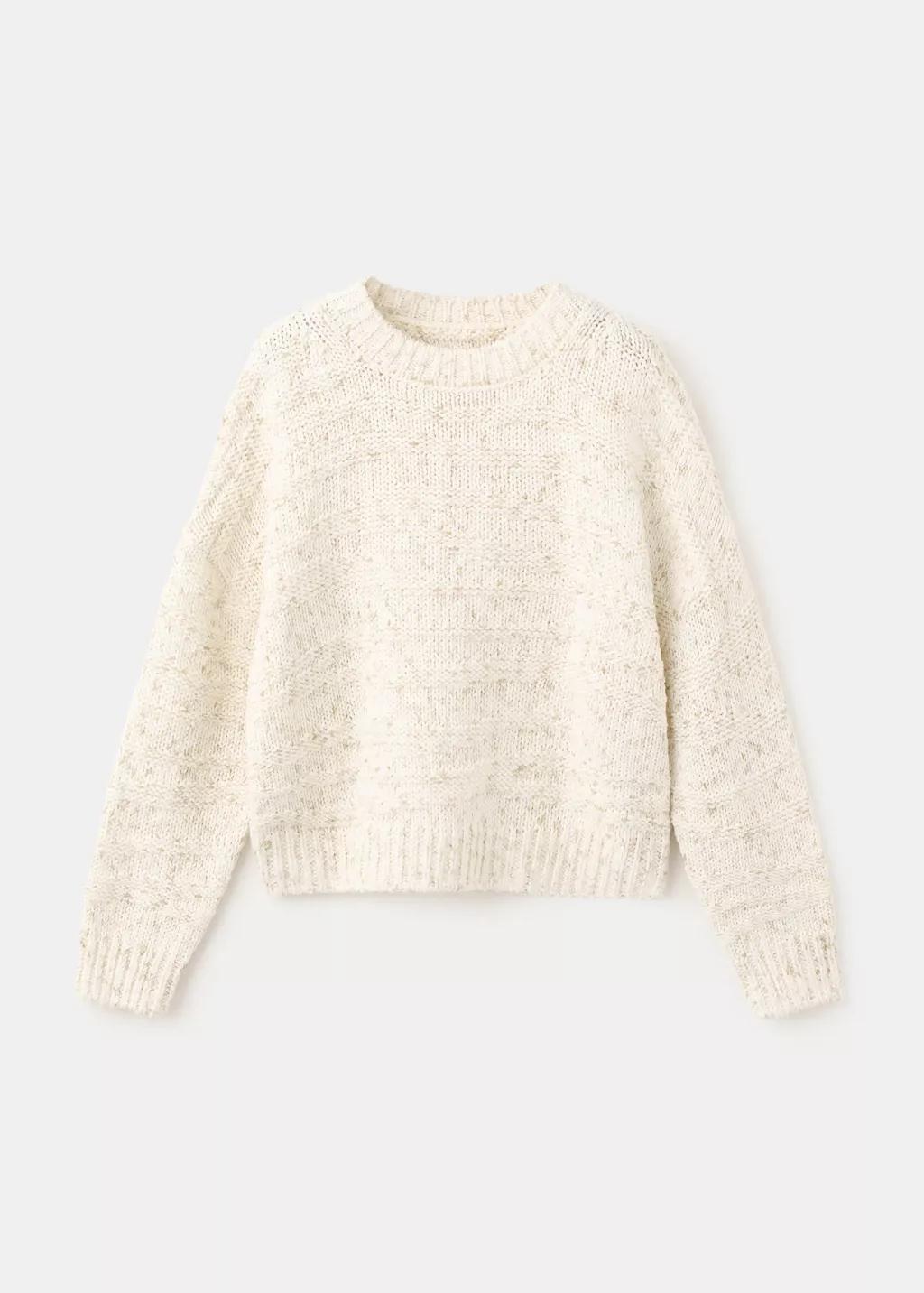 Beige Braided Knitted Sweater, Kids Girls, Light Beige, large image number 6