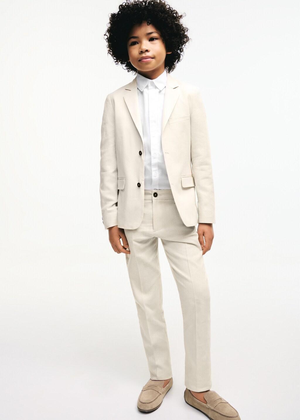 Beige Classic Linen Jacket, Kids Boys, Light Beige, medium