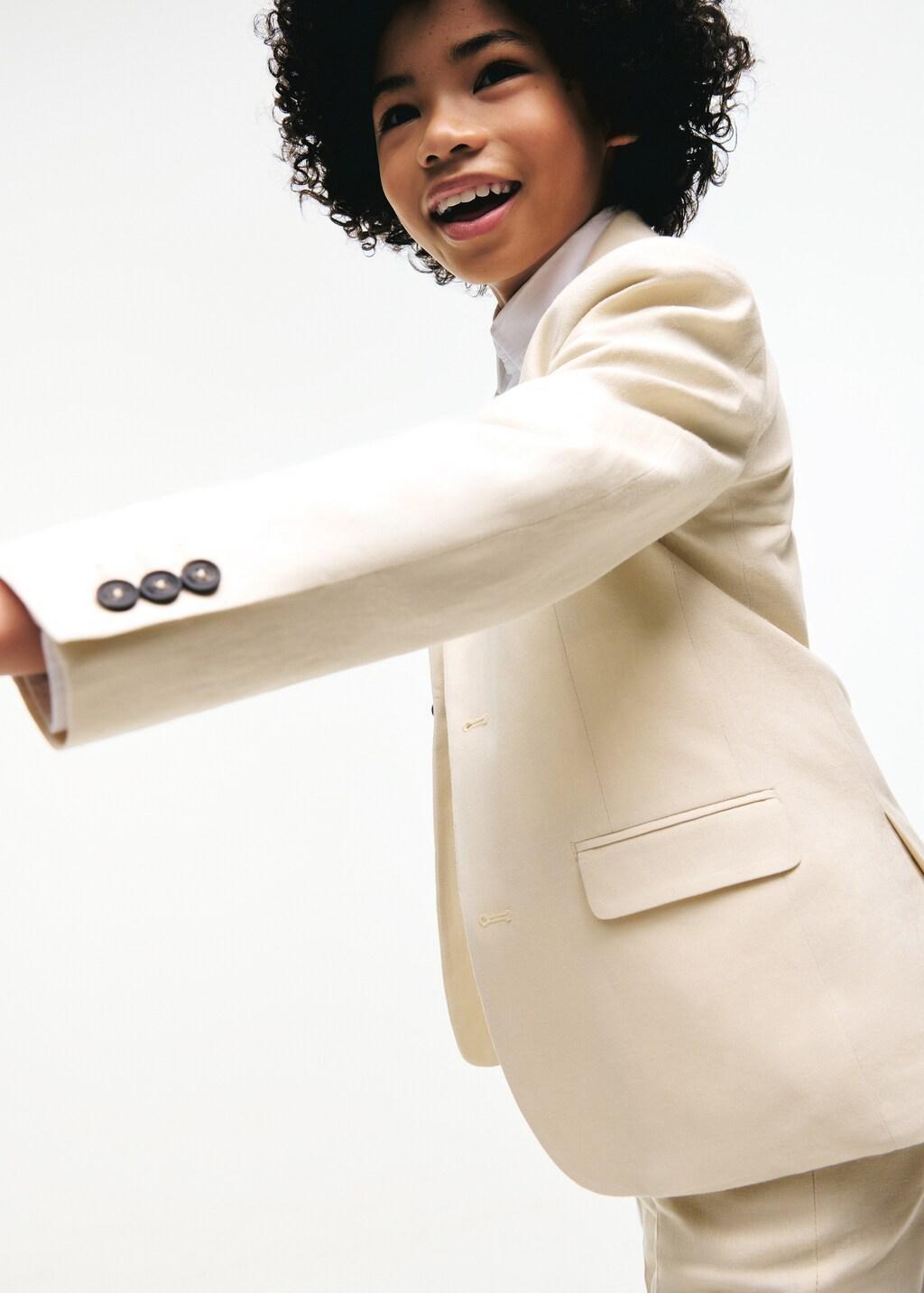 Beige Classic Linen Jacket, Kids Boys, Light Beige, large image number 3