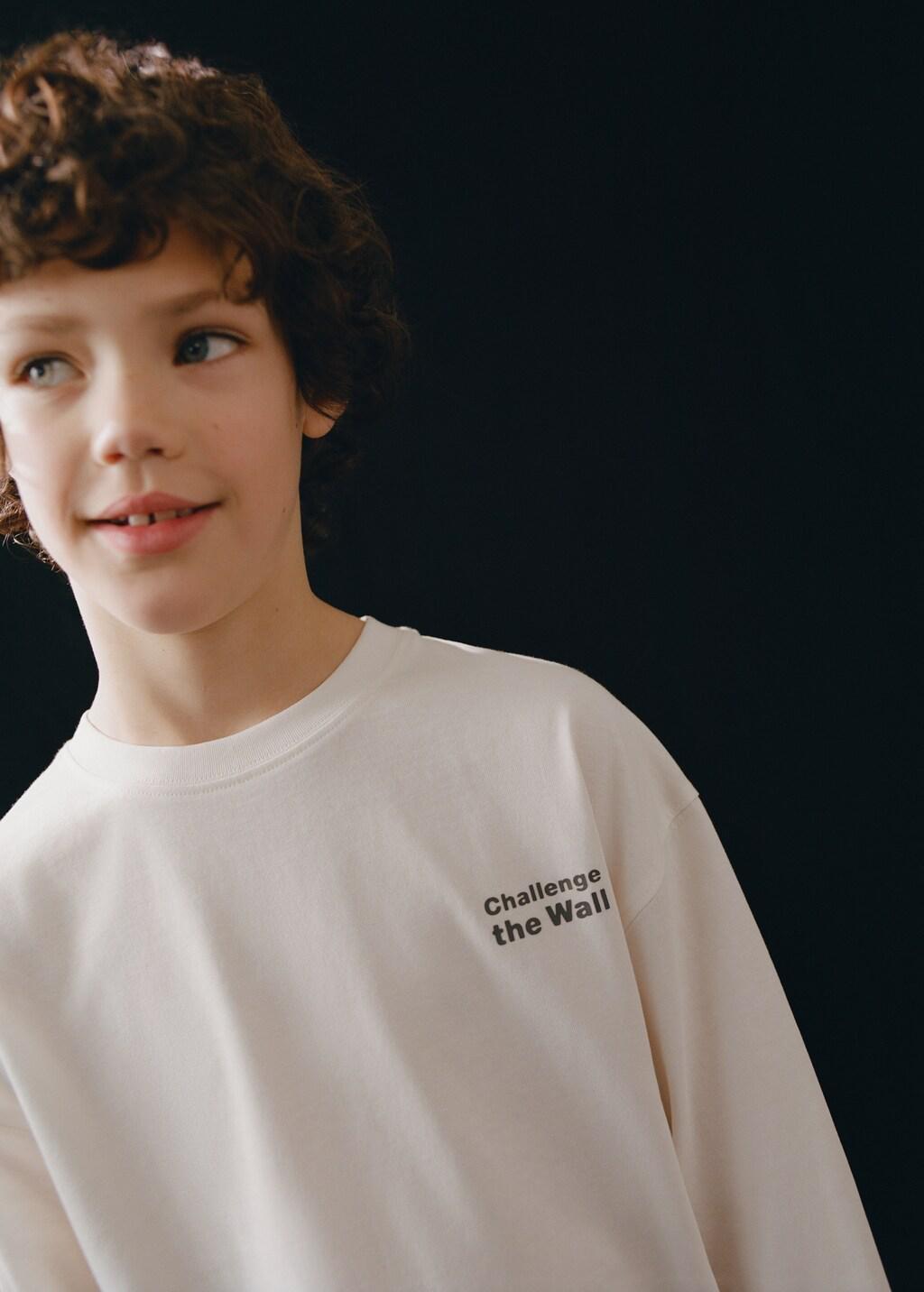 White Printed Cotton-Blend T-Shirt, Kids Boy, Natural White, large image number 3