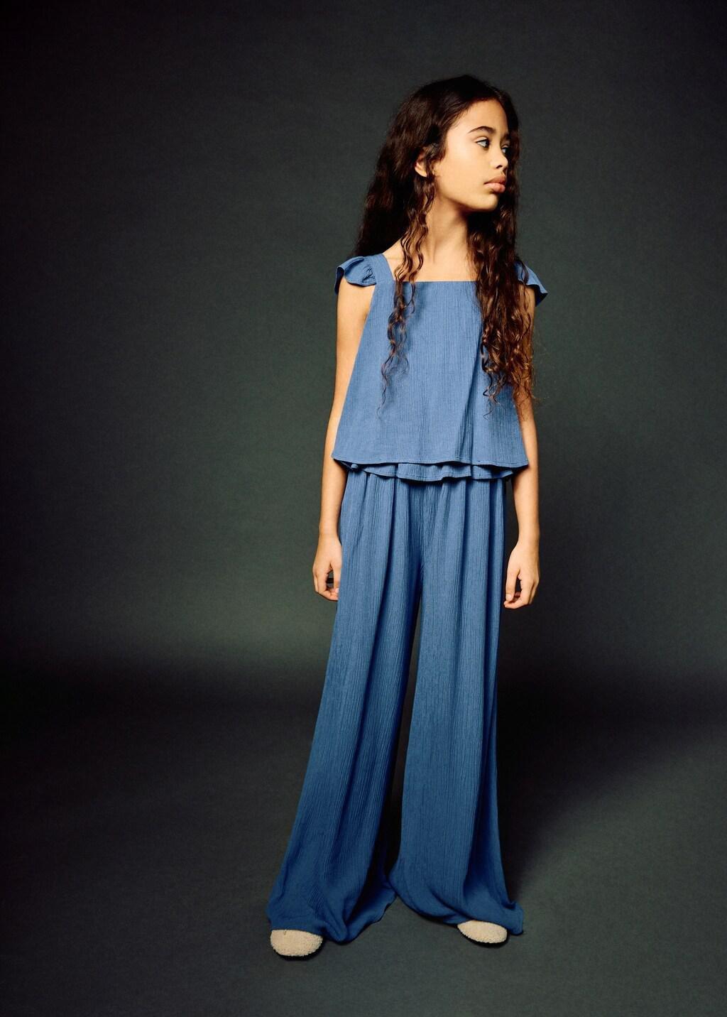 Navy Frilled Long Jumpsuit, Kids Girls, Navy, large image number 0