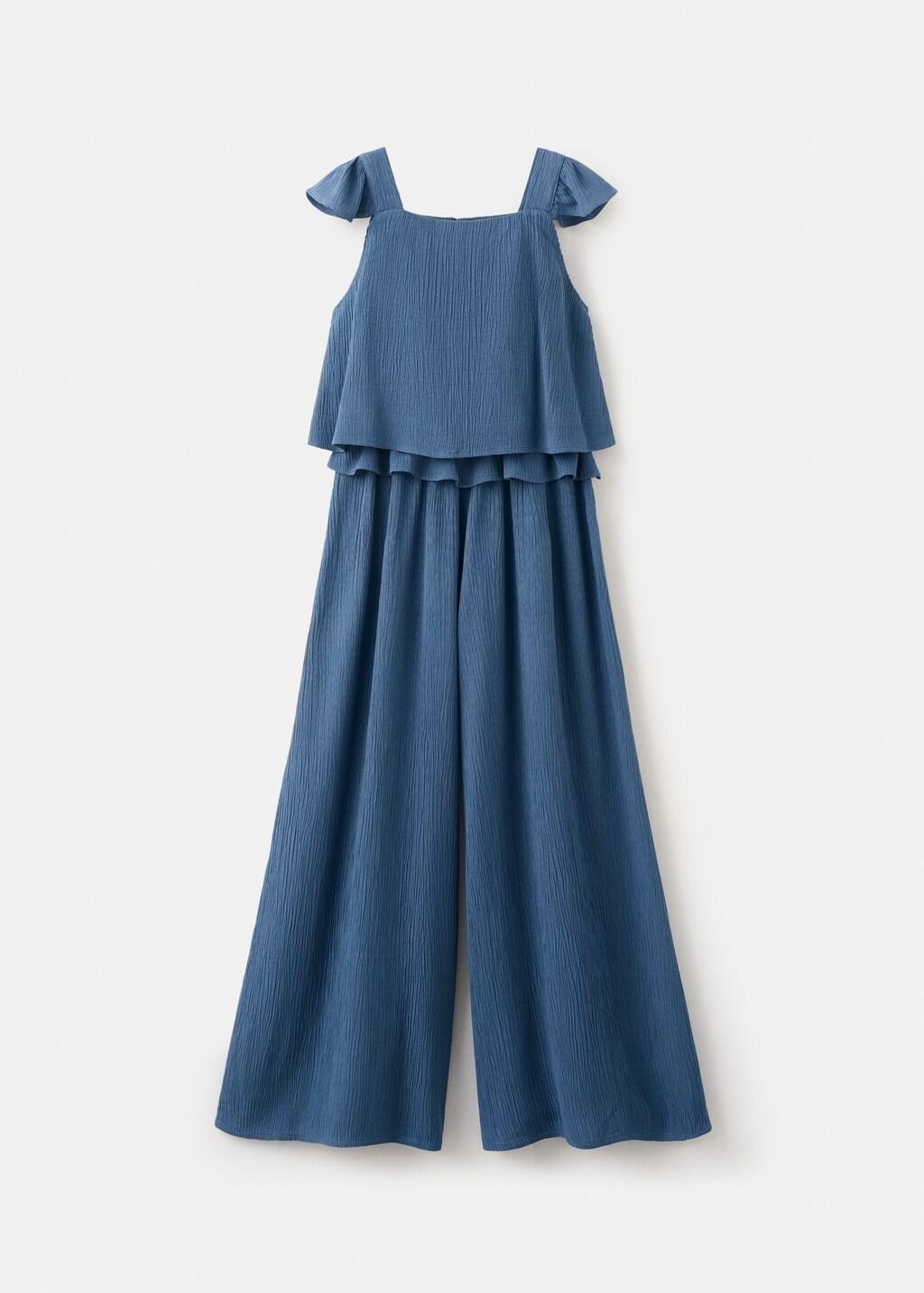 Navy Frilled Long Jumpsuit, Kids Girls, Navy, large image number 5