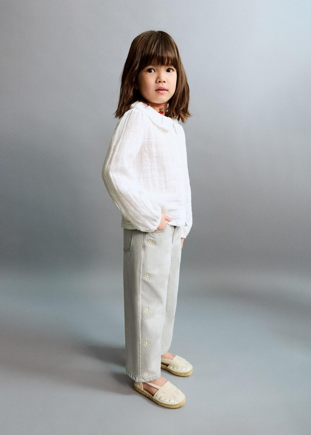 Grey Straight Jeans With Sun Embroidery, Baby Girls, Open Grey, large image number 0