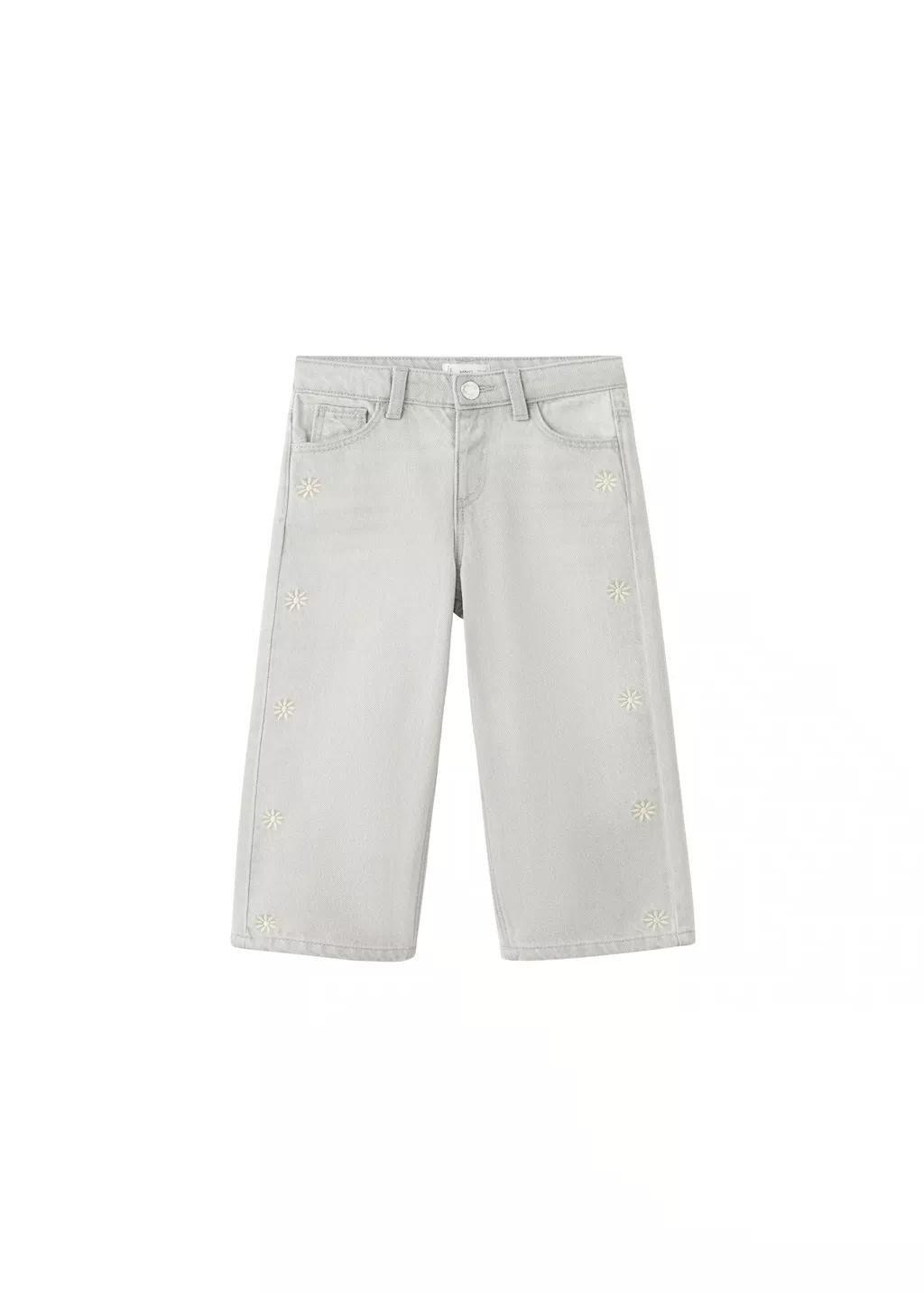Grey Straight Jeans With Sun Embroidery, Baby Girls, Open Grey, large image number 5