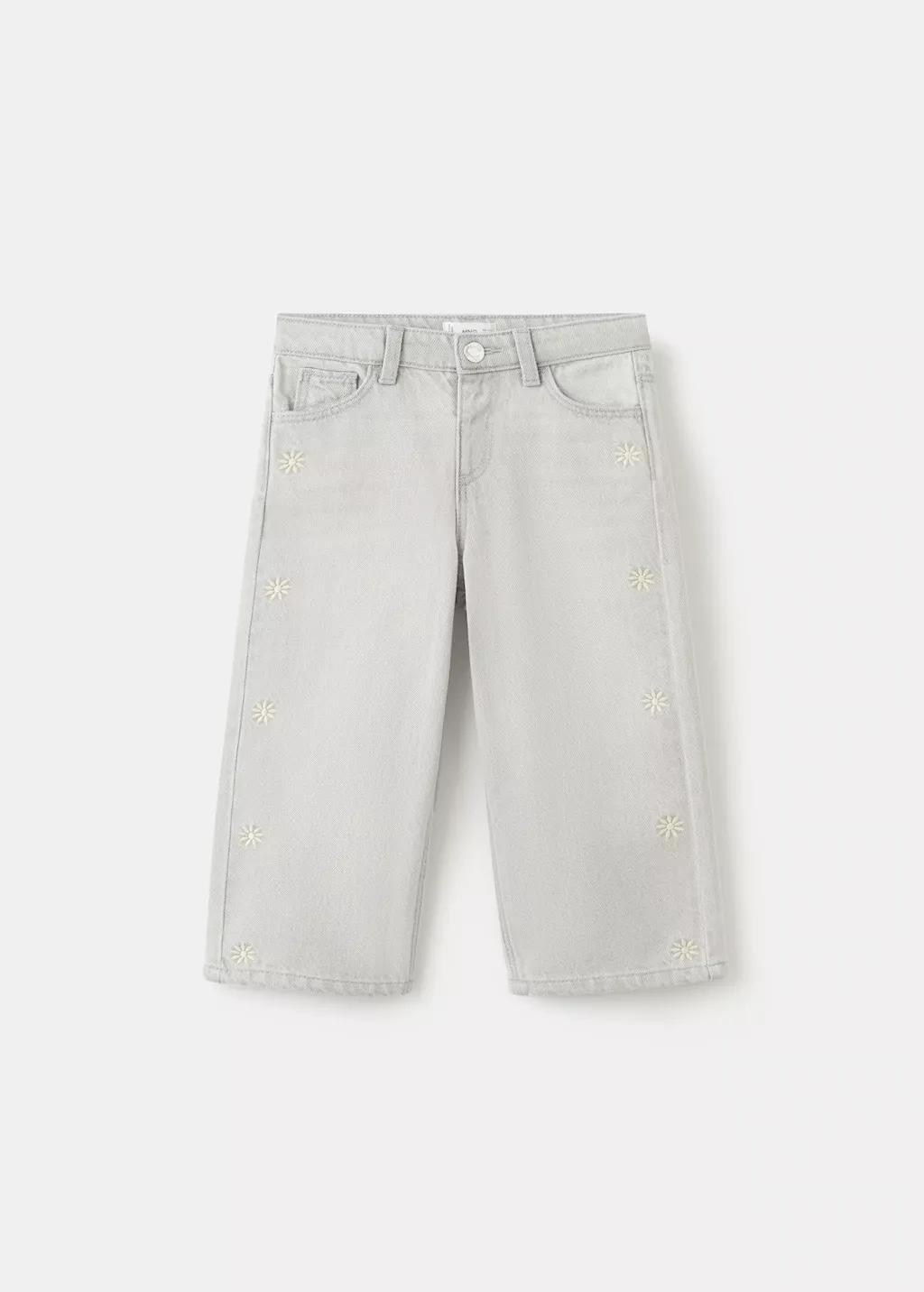 Grey Straight Jeans With Sun Embroidery, Baby Girls, Open Grey, large image number 6