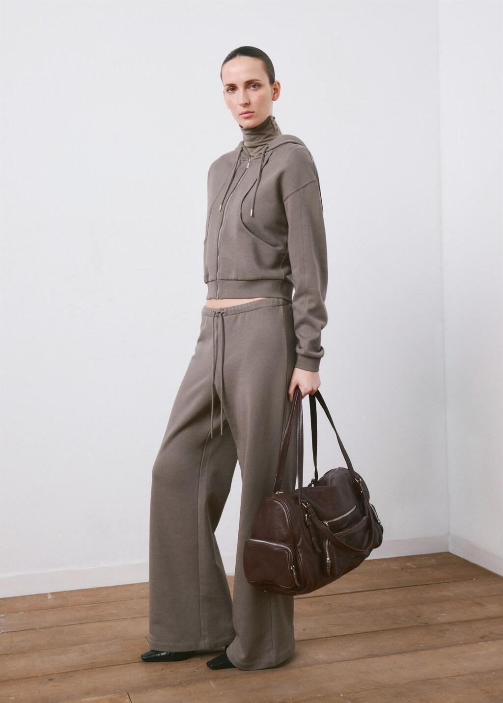 Grey Elastic Waist Cotton Trousers, 0201_92, medium