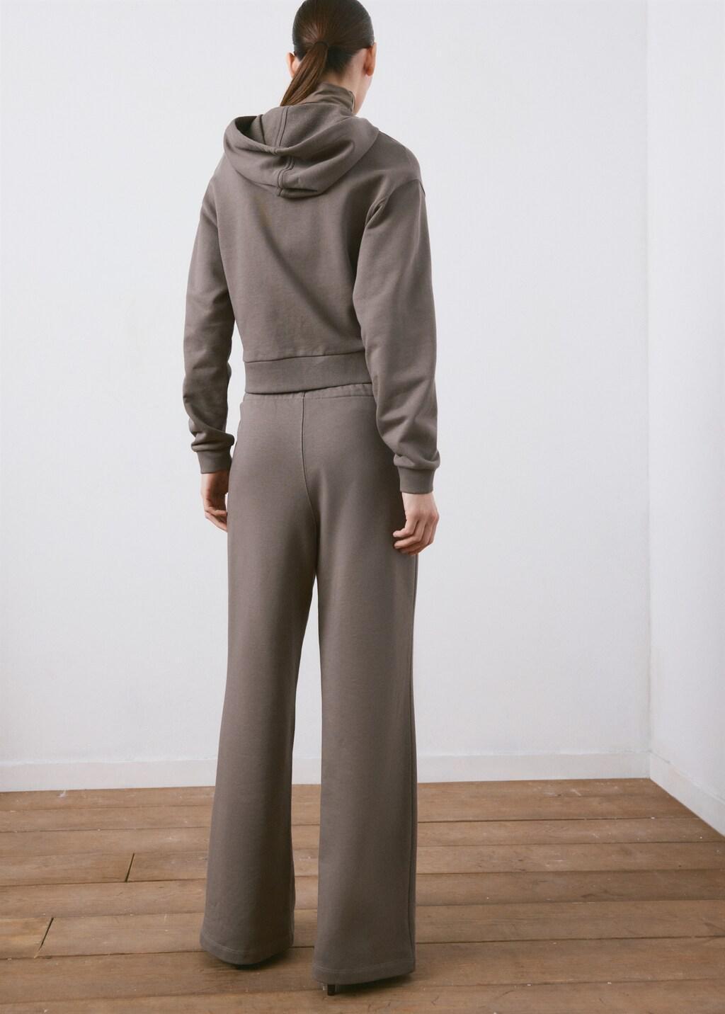 Grey Elastic Waist Cotton Trousers, 0201_92, large image number 2