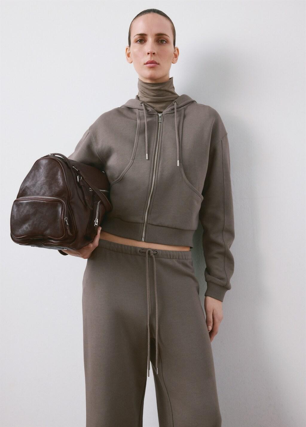 Grey Elastic Waist Cotton Trousers, 0201_92, large image number 3