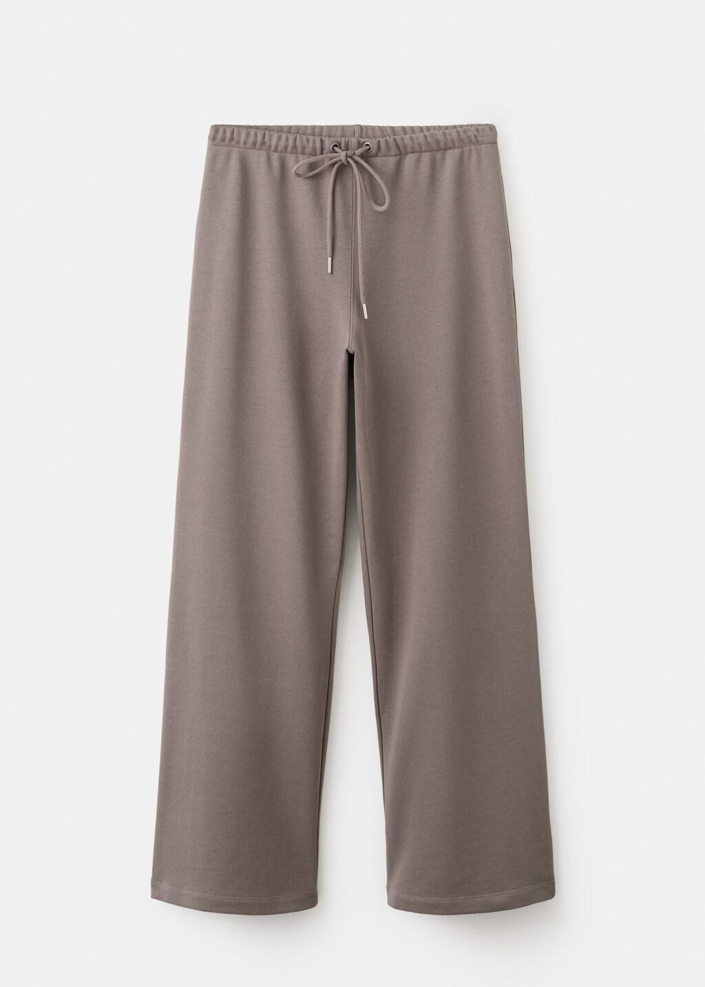 Grey Elastic Waist Cotton Trousers, 0201_92, large image number 7
