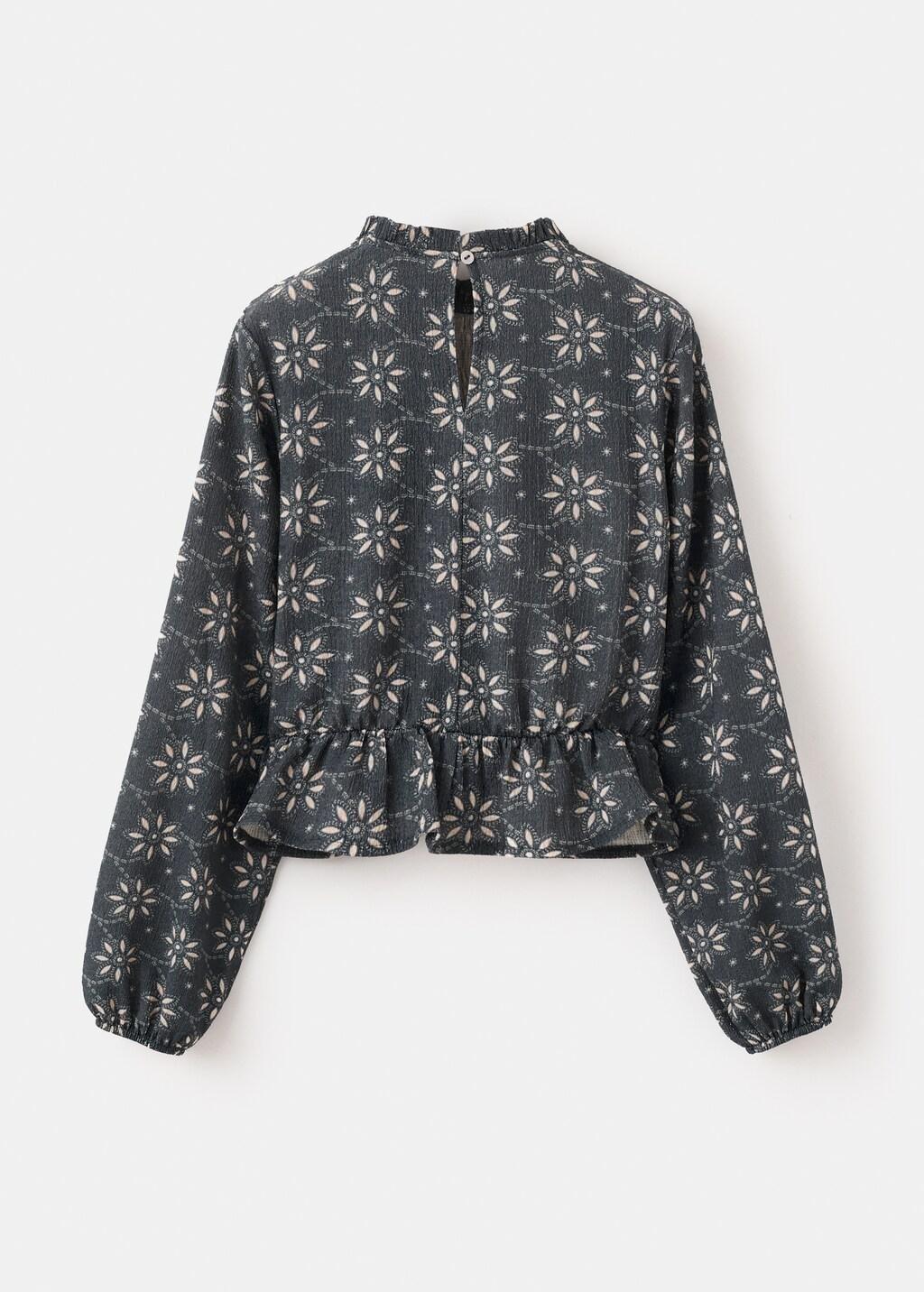 Navy Floral Print Blouse, Kids Girls, Navy, medium