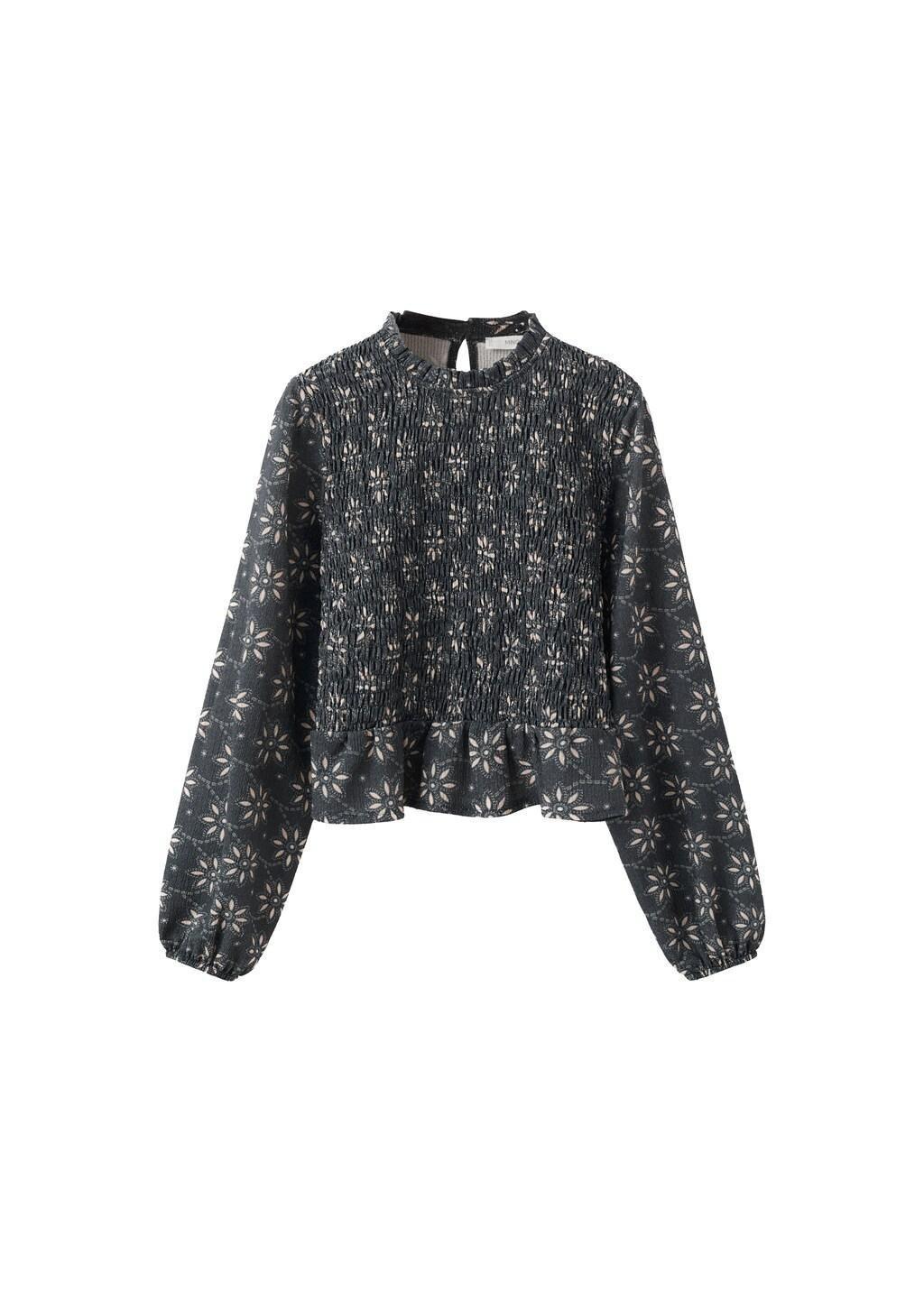 Navy Floral Print Blouse, Kids Girls, Navy, large image number 5