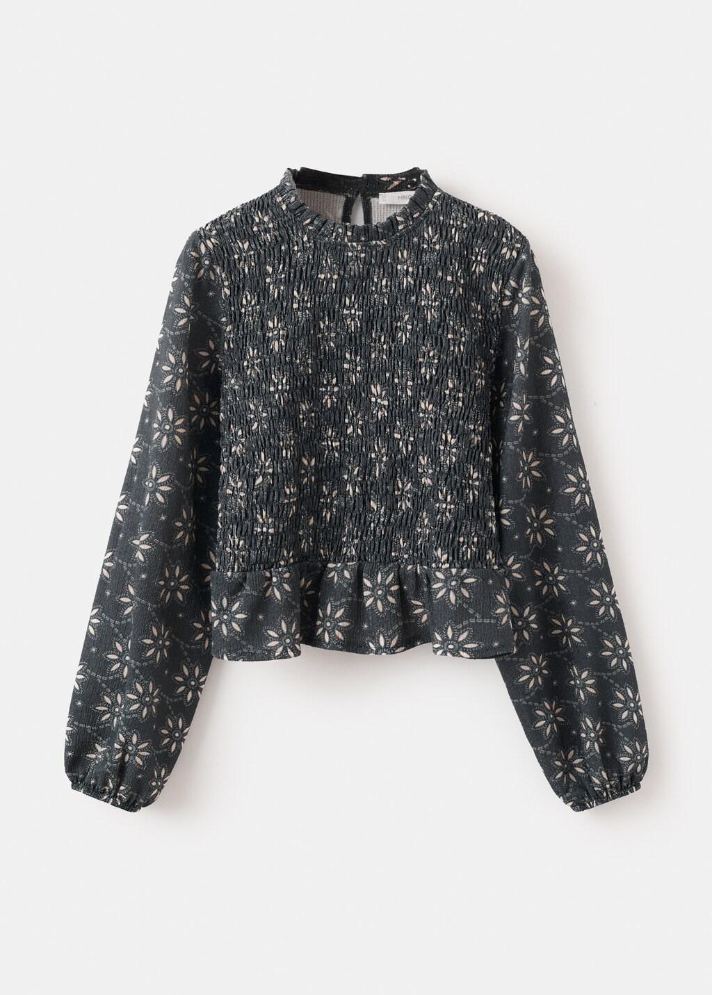 Navy Floral Print Blouse, Kids Girls, Navy, large image number 6