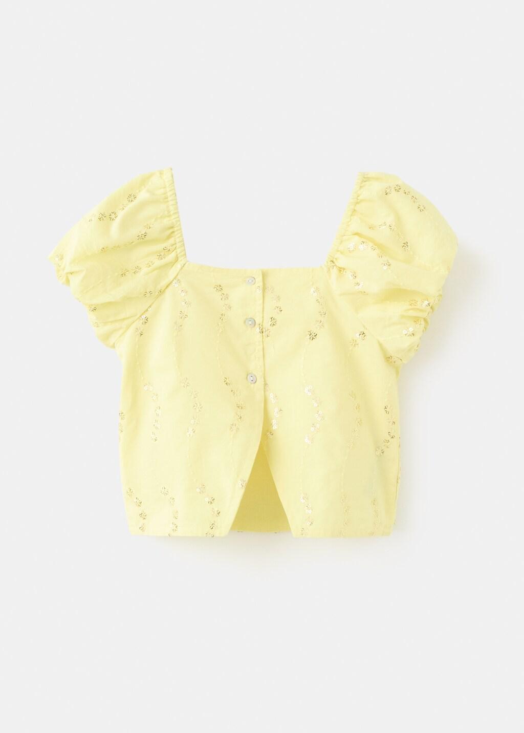 Yellow Cotton Blouse With Floral Pattern, Baby Girls, Bright Yellow, large image number 1