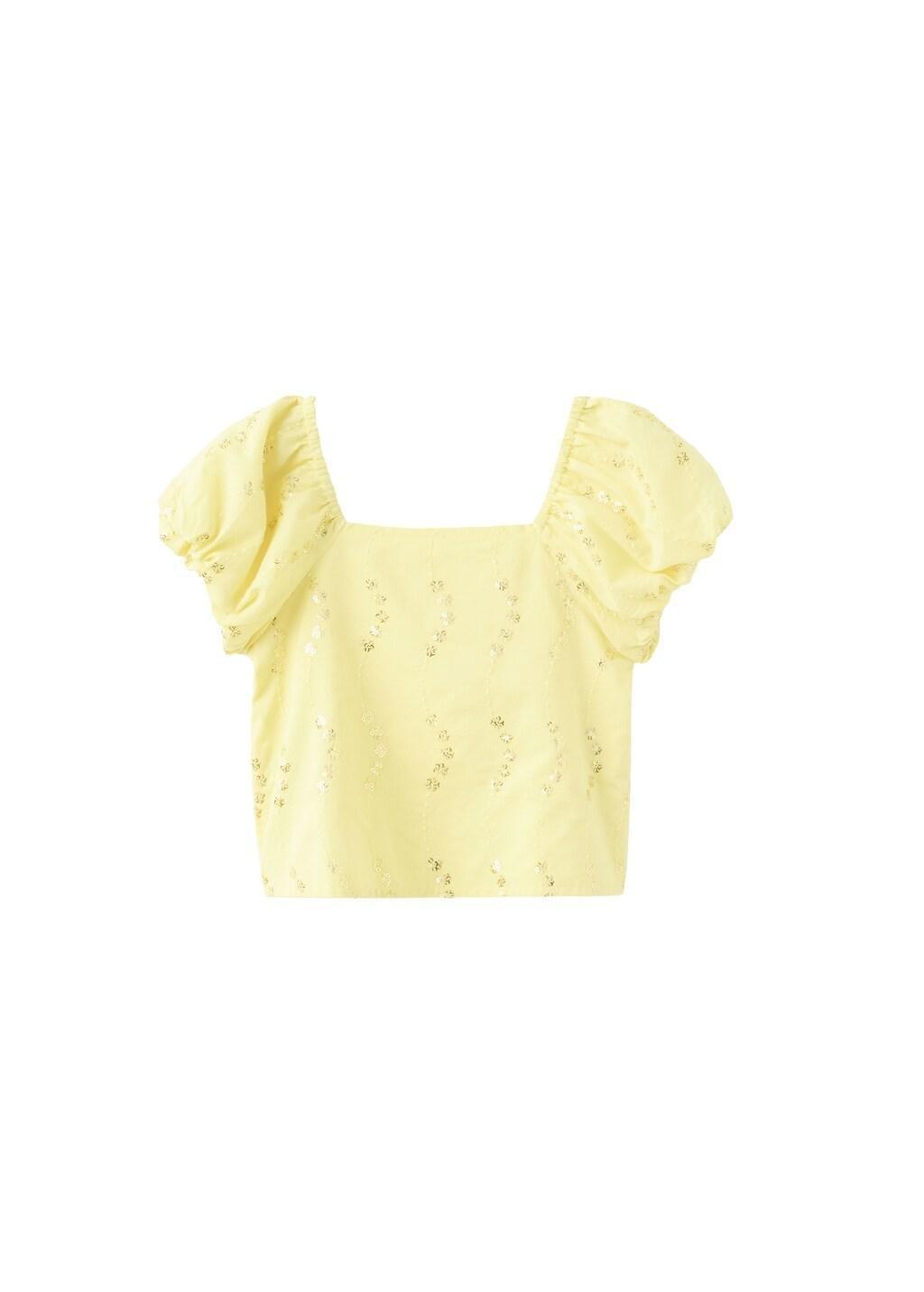 Yellow Cotton Blouse With Floral Pattern, Baby Girls, Bright Yellow, large image number 3