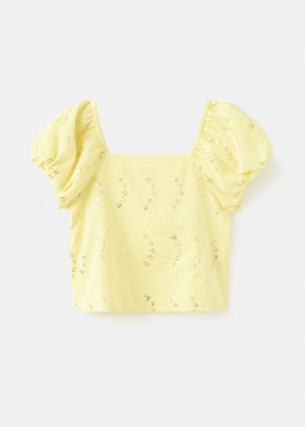 Yellow Cotton Blouse With Floral Pattern, Baby Girls, Bright Yellow, large image number 4