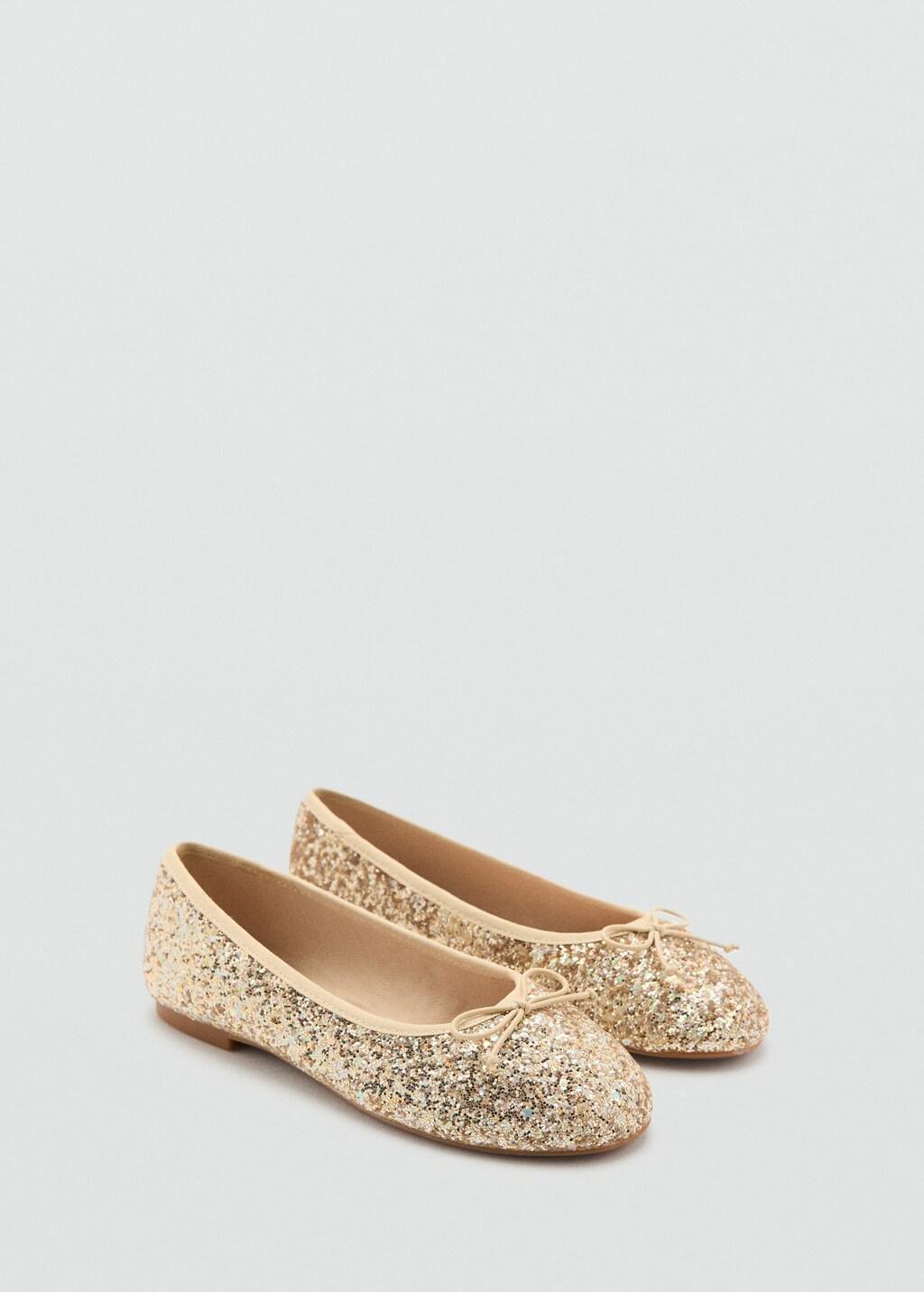Gold Glitter Ballet Flats, Kids Girl, Gold, large image number 0