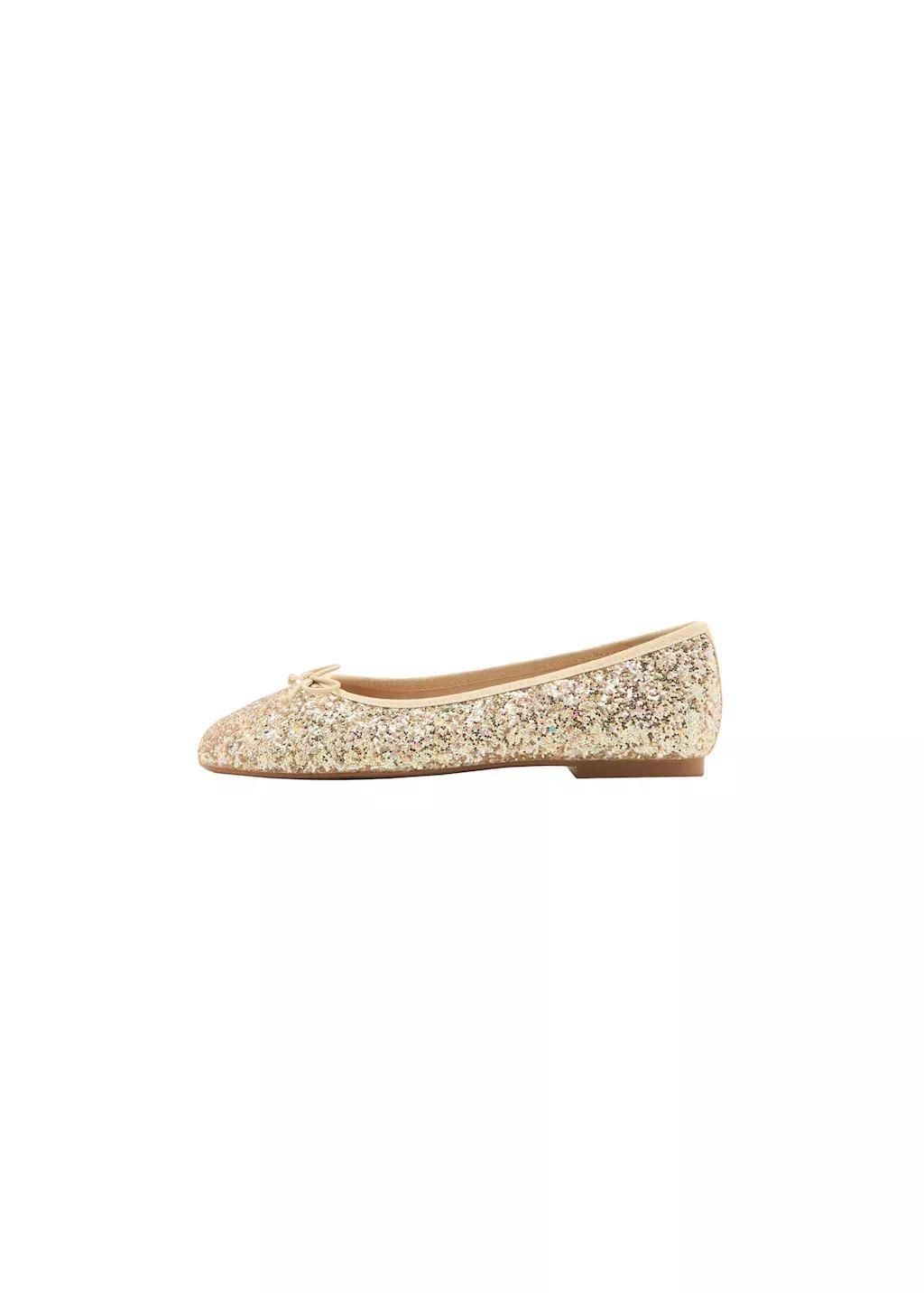 Gold Glitter Ballet Flats, Kids Girl, Gold, large image number 3