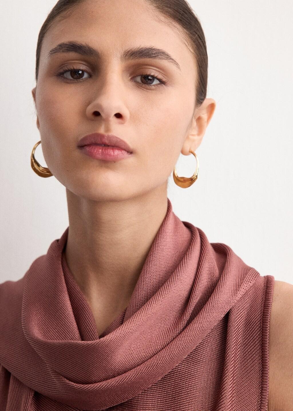 Orange Knit Foulard Dress, Rust - Copper, large image number 4