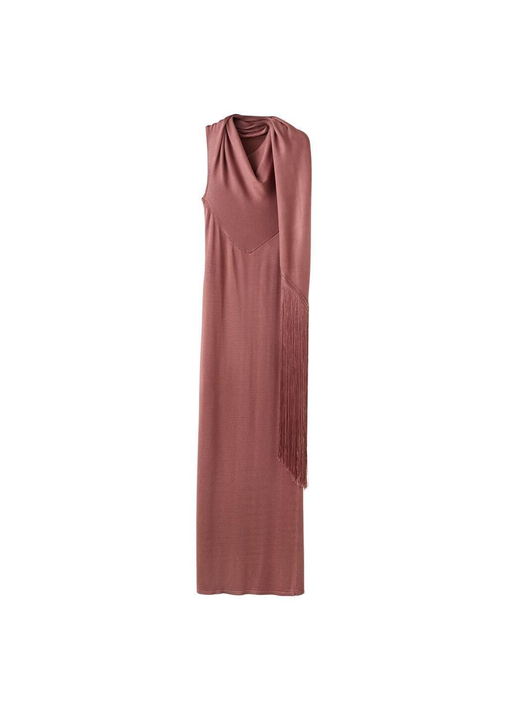 Orange Knit Foulard Dress, Rust - Copper, large image number 6