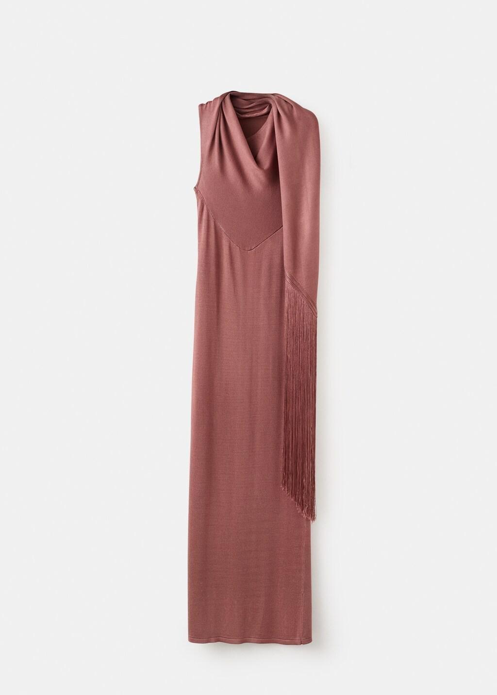 Orange Knit Foulard Dress, Rust - Copper, large image number 7