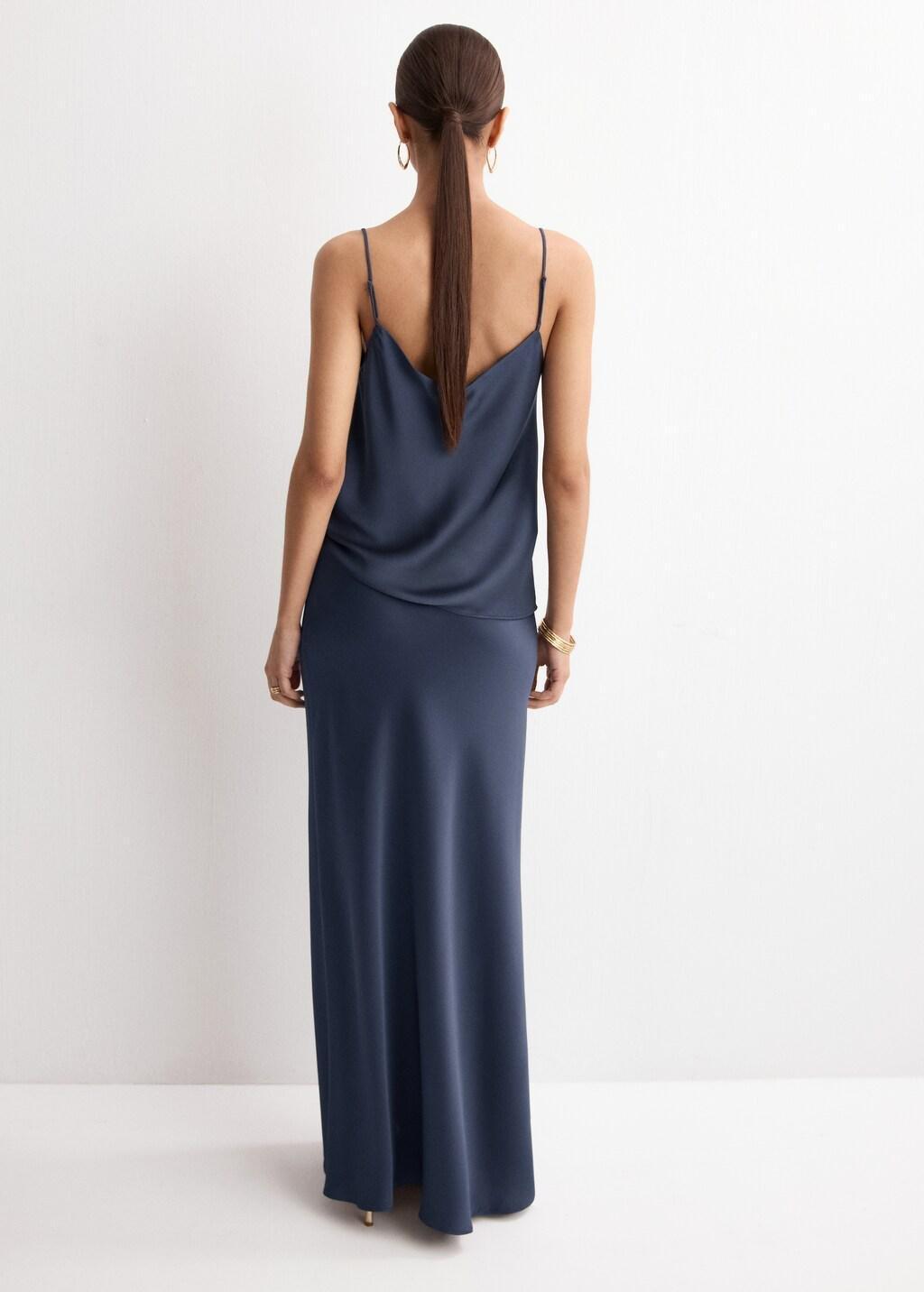 Blue Satin Long Skirt, Dark Blue, medium