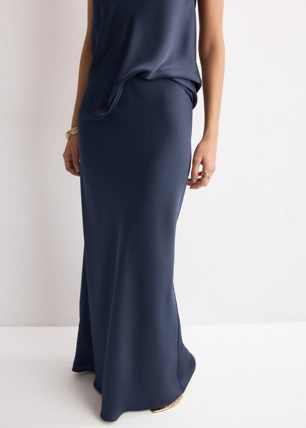 Blue Satin Long Skirt, Dark Blue, large image number 6