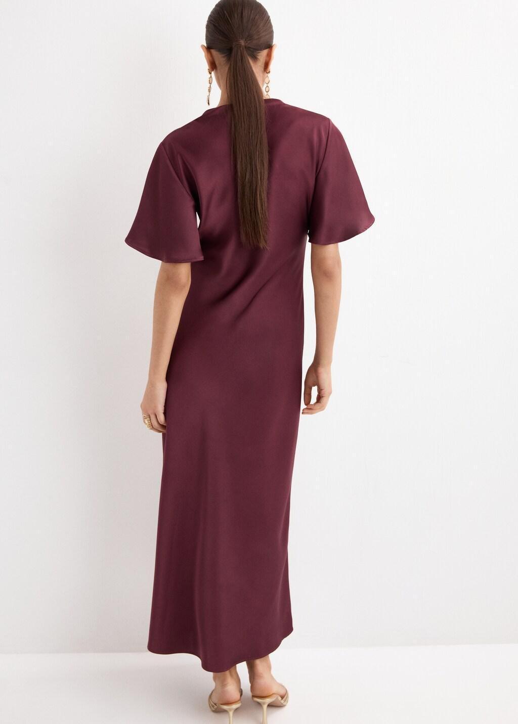 Red Long Dress With Draped Neck, Dark Red, large image number 2