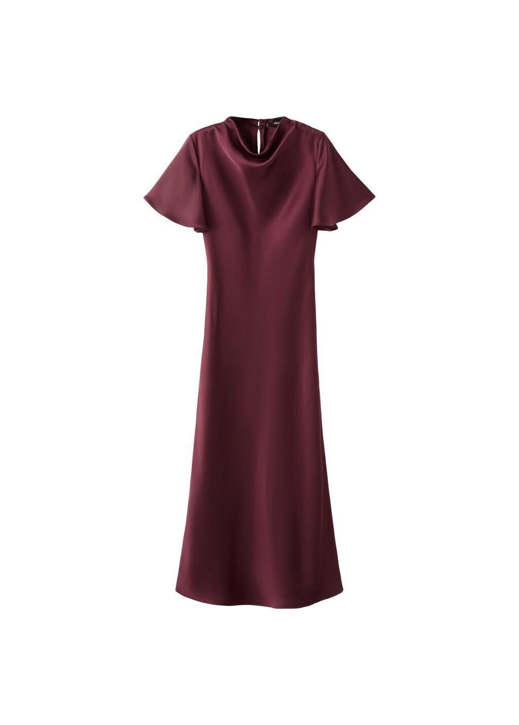 Red Long Dress With Draped Neck, Dark Red, large image number 6