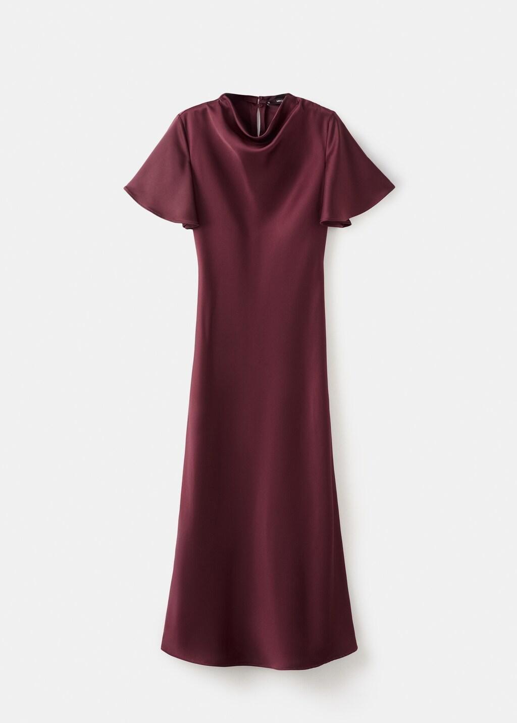 Red Long Dress With Draped Neck, Dark Red, large image number 7