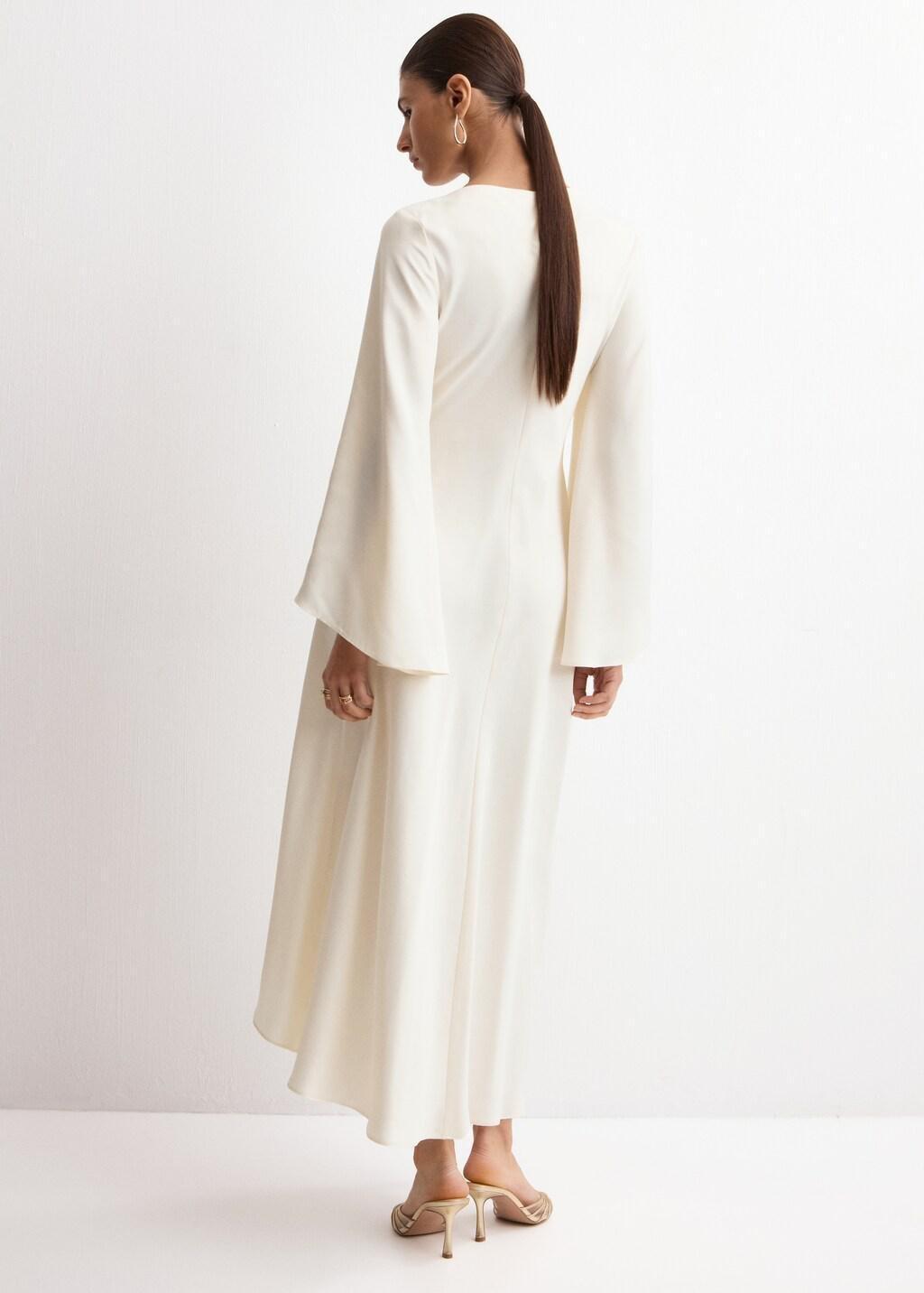 Beige Ruched Satin Dress, Light Beige, large image number 2