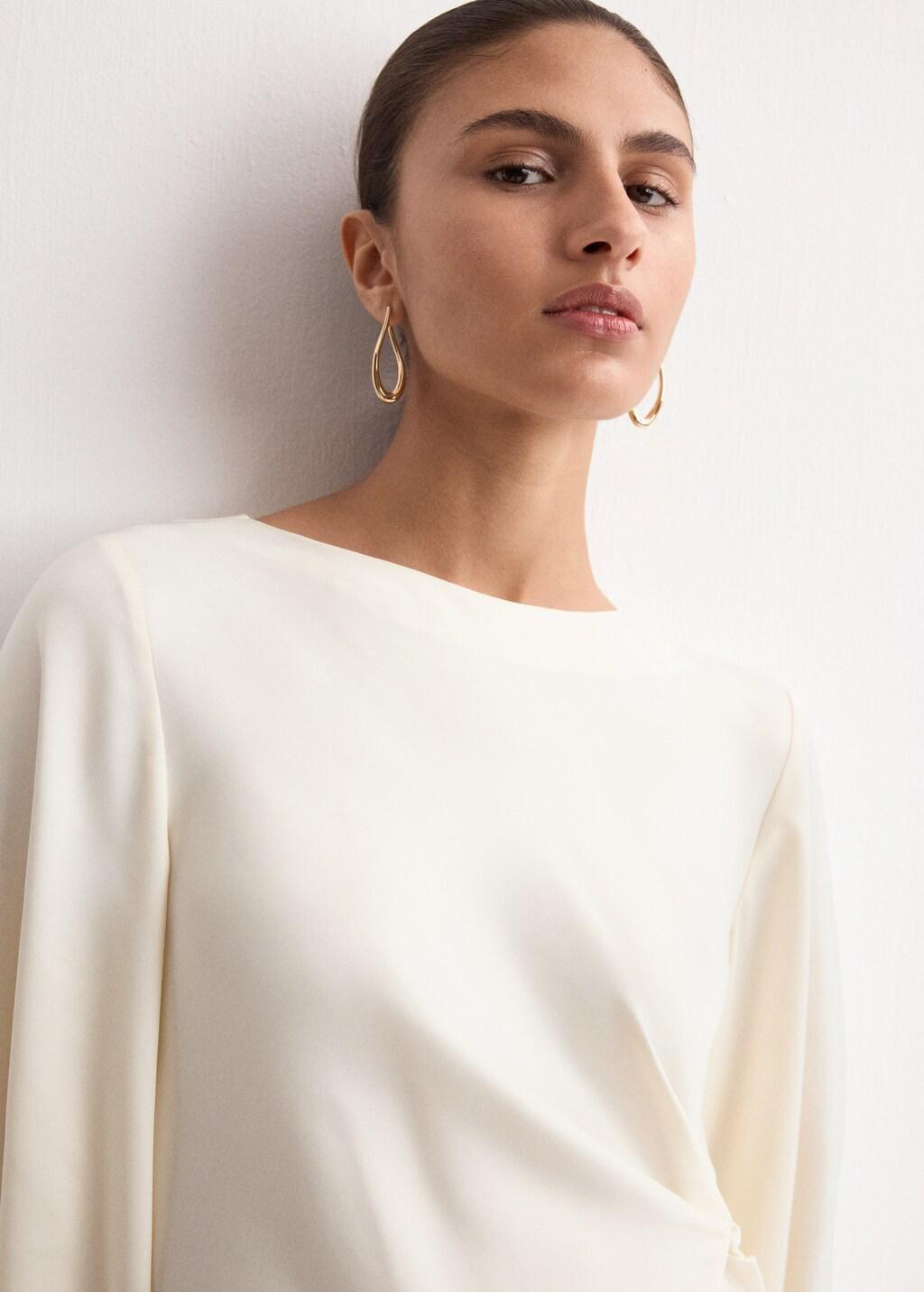 Beige Ruched Satin Dress, 0201_05, large image number 4