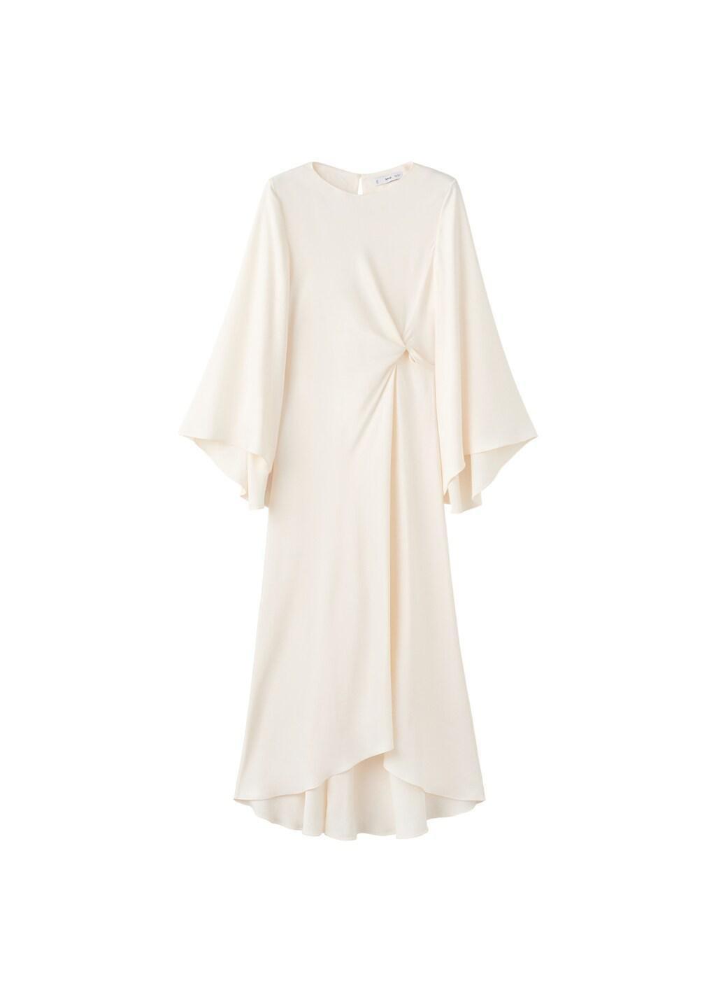 Beige Ruched Satin Dress, Light Beige, large image number 7