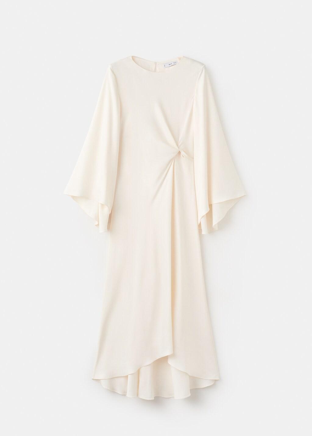 Beige Ruched Satin Dress, Light Beige, large image number 8