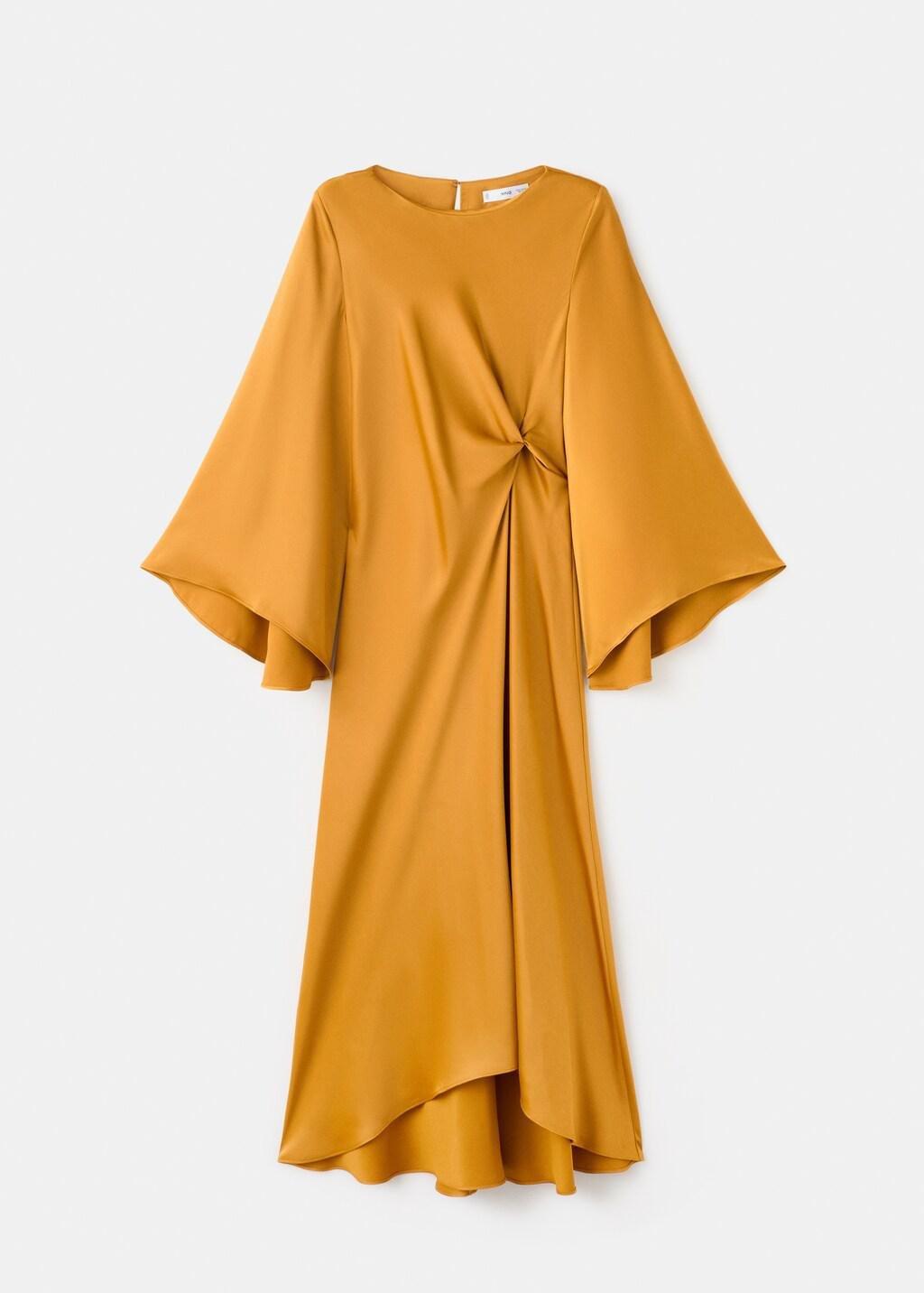 Yellow Ruched Satin Dress, Dark Yellow, large image number 7