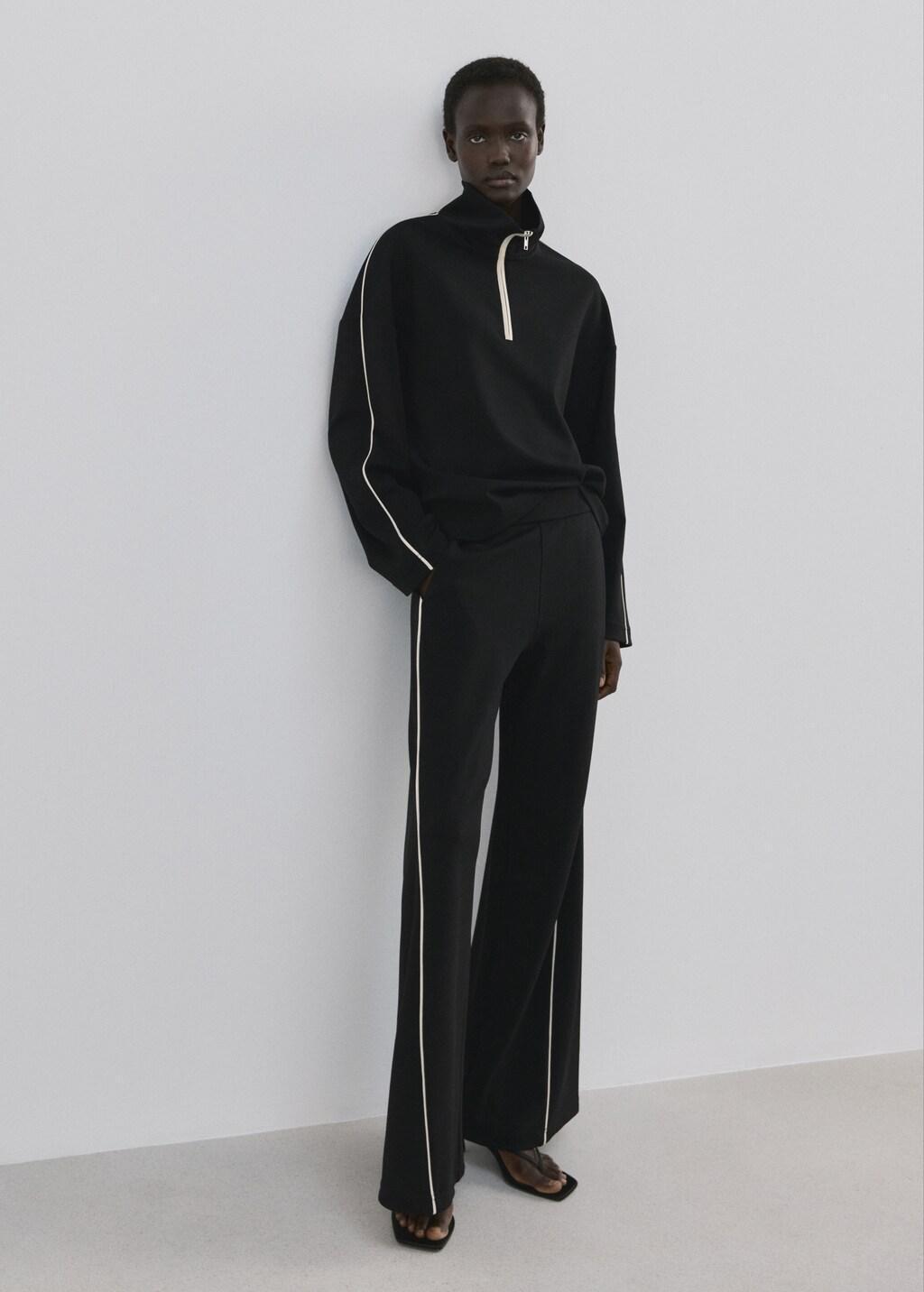 Black Turtleneck Sweatshirt With Zip, Black, medium