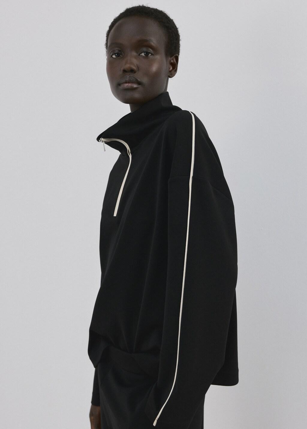 Black Turtleneck Sweatshirt With Zip, Black, large image number 3