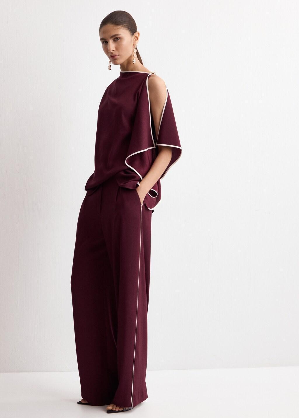 Beige Contrast Stripe Straight Trousers, Light Beige, large image number 0