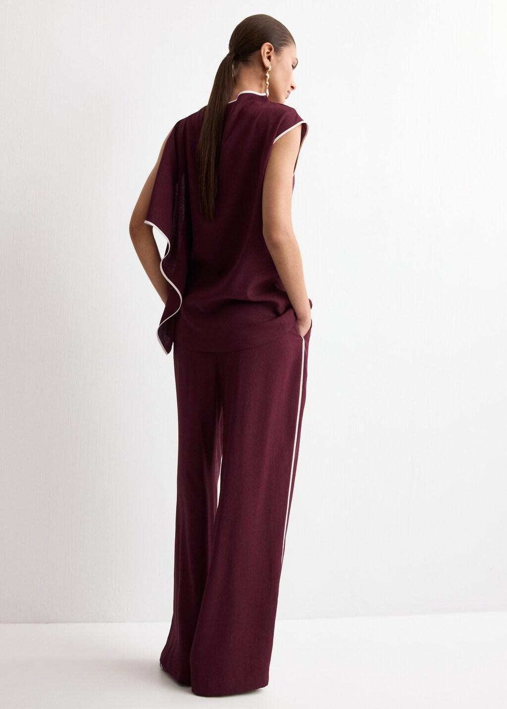 Beige Contrast Stripe Straight Trousers, Light Beige, large image number 2