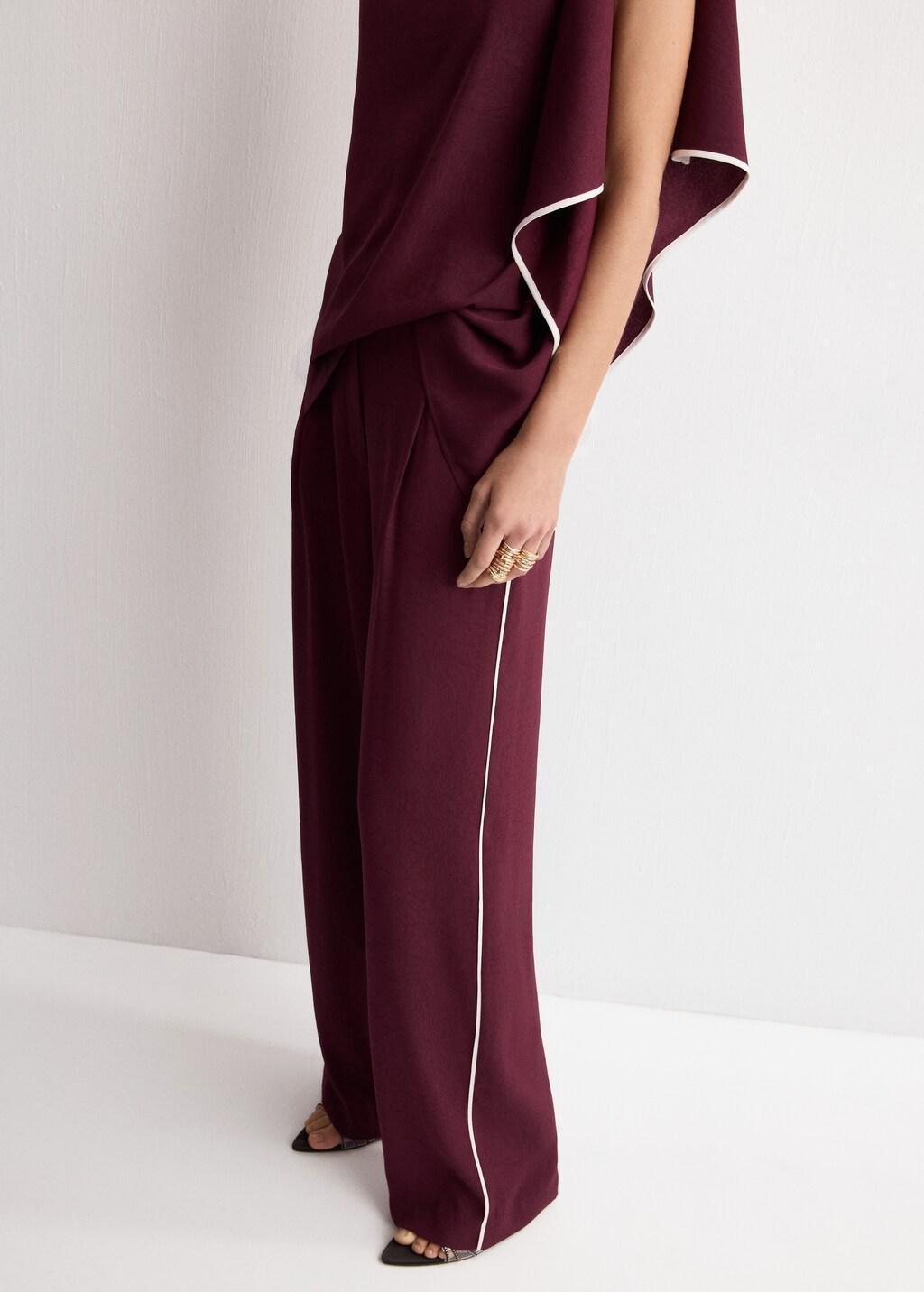 Beige Contrast Stripe Straight Trousers, Light Beige, large image number 3