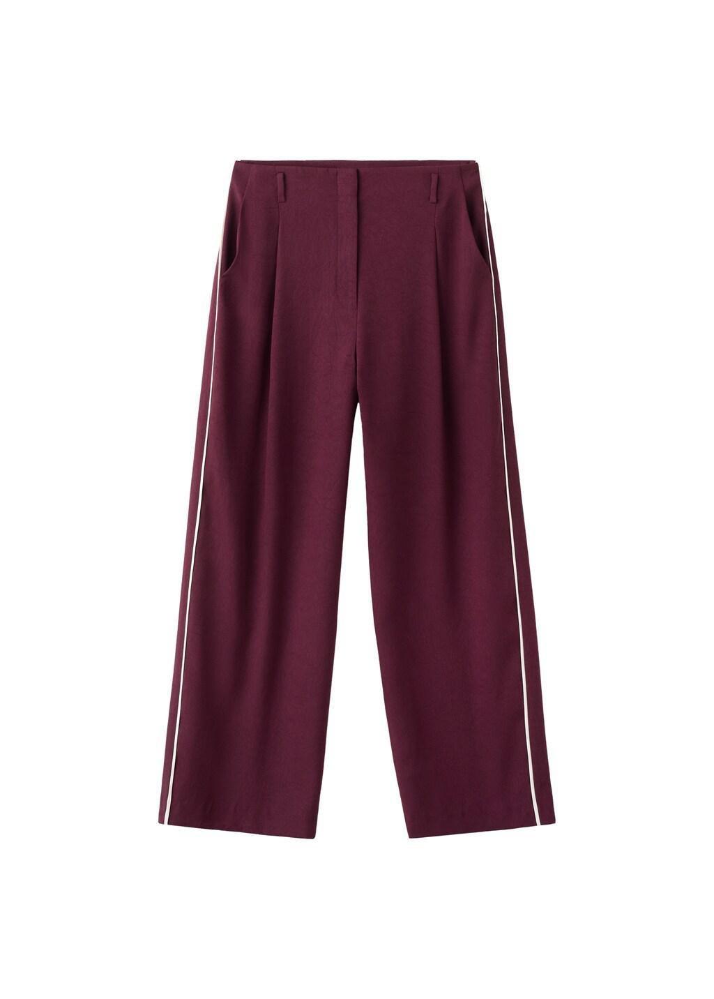 Beige Contrast Stripe Straight Trousers, Light Beige, large image number 5