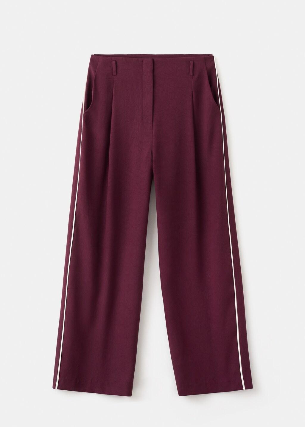 Beige Contrast Stripe Straight Trousers, Light Beige, large image number 6