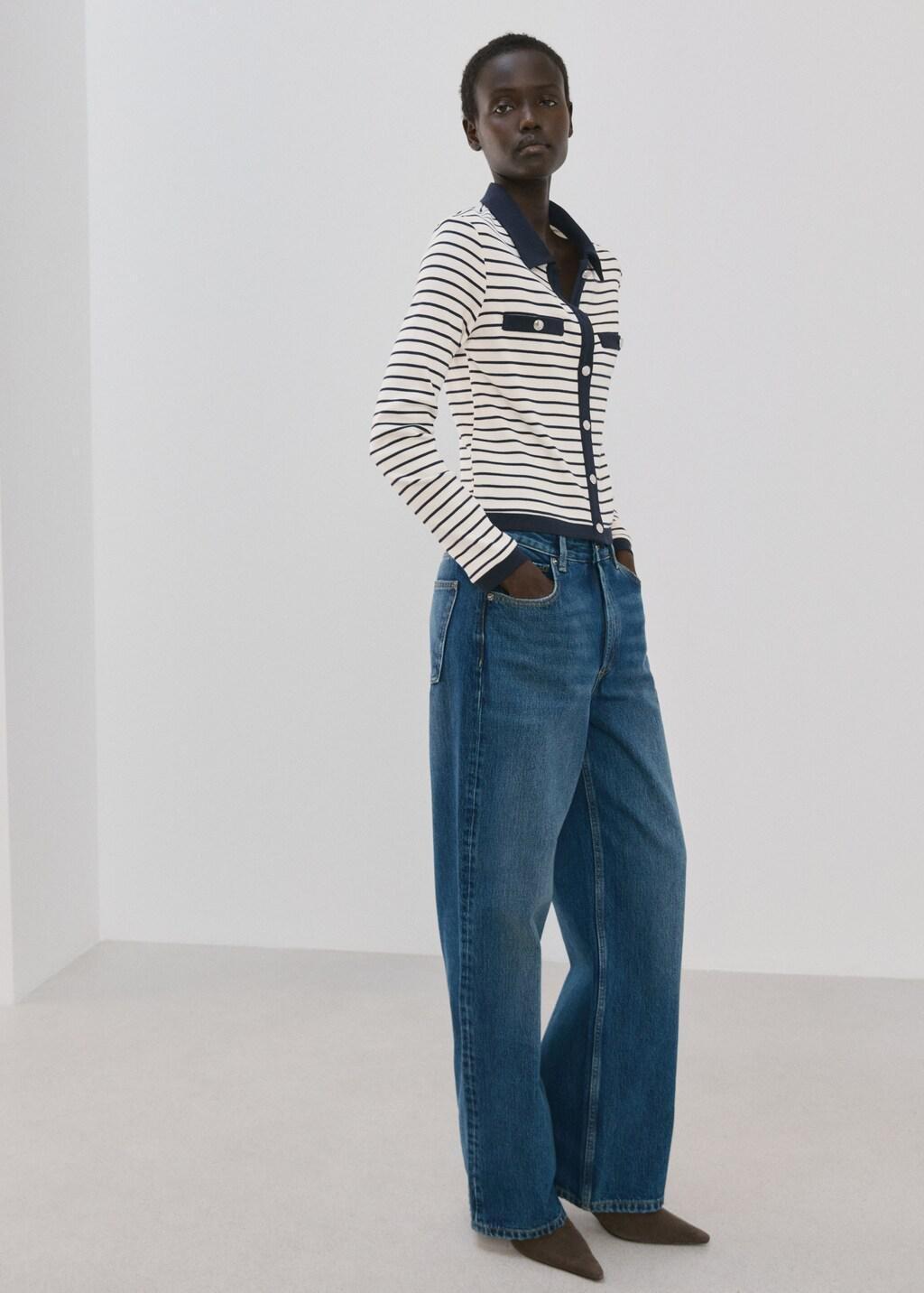 Navy Striped Cardigan With Jewel Buttons, 0201_56, medium