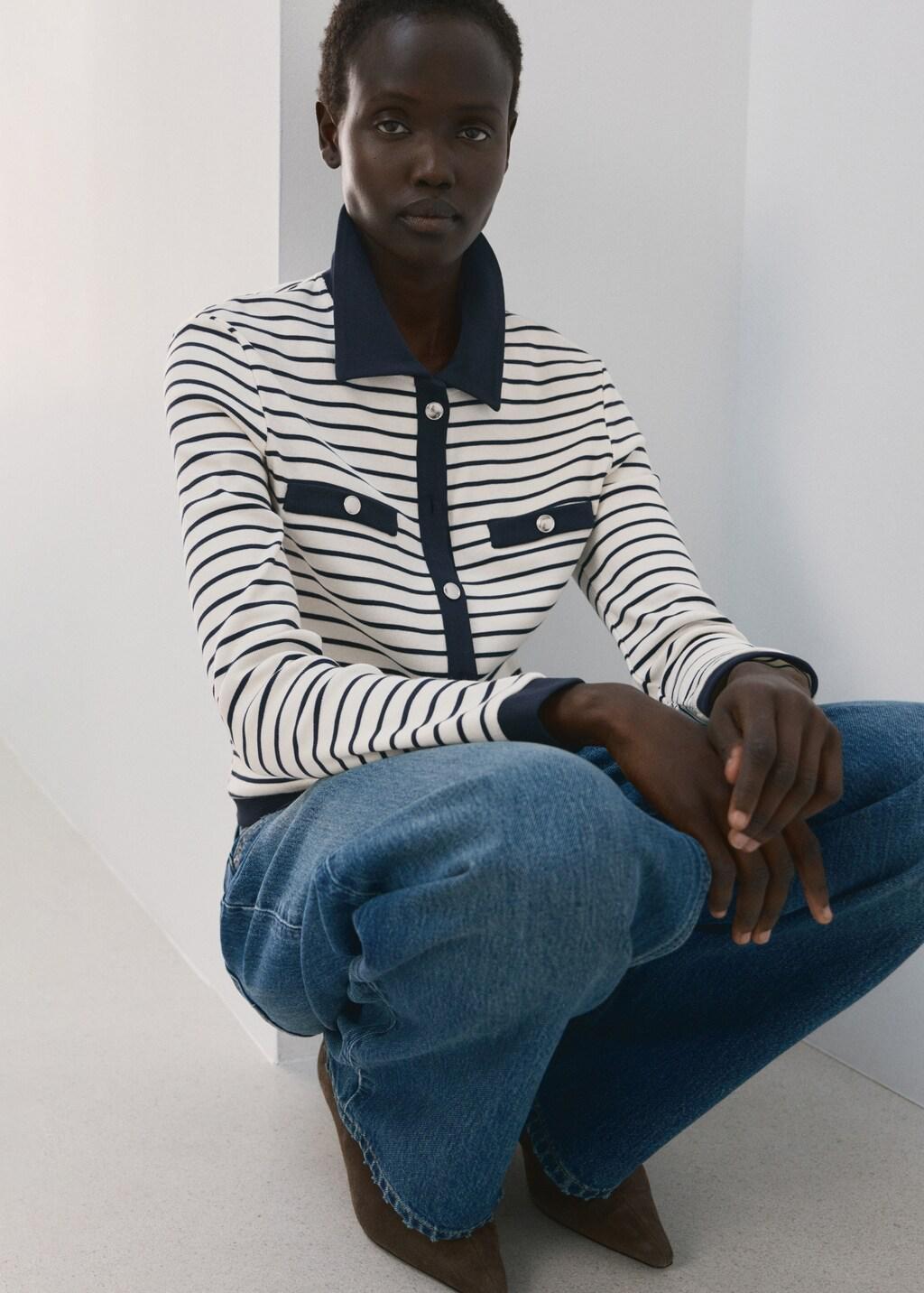 Navy Striped Cardigan With Jewel Buttons, Navy, large image number 4